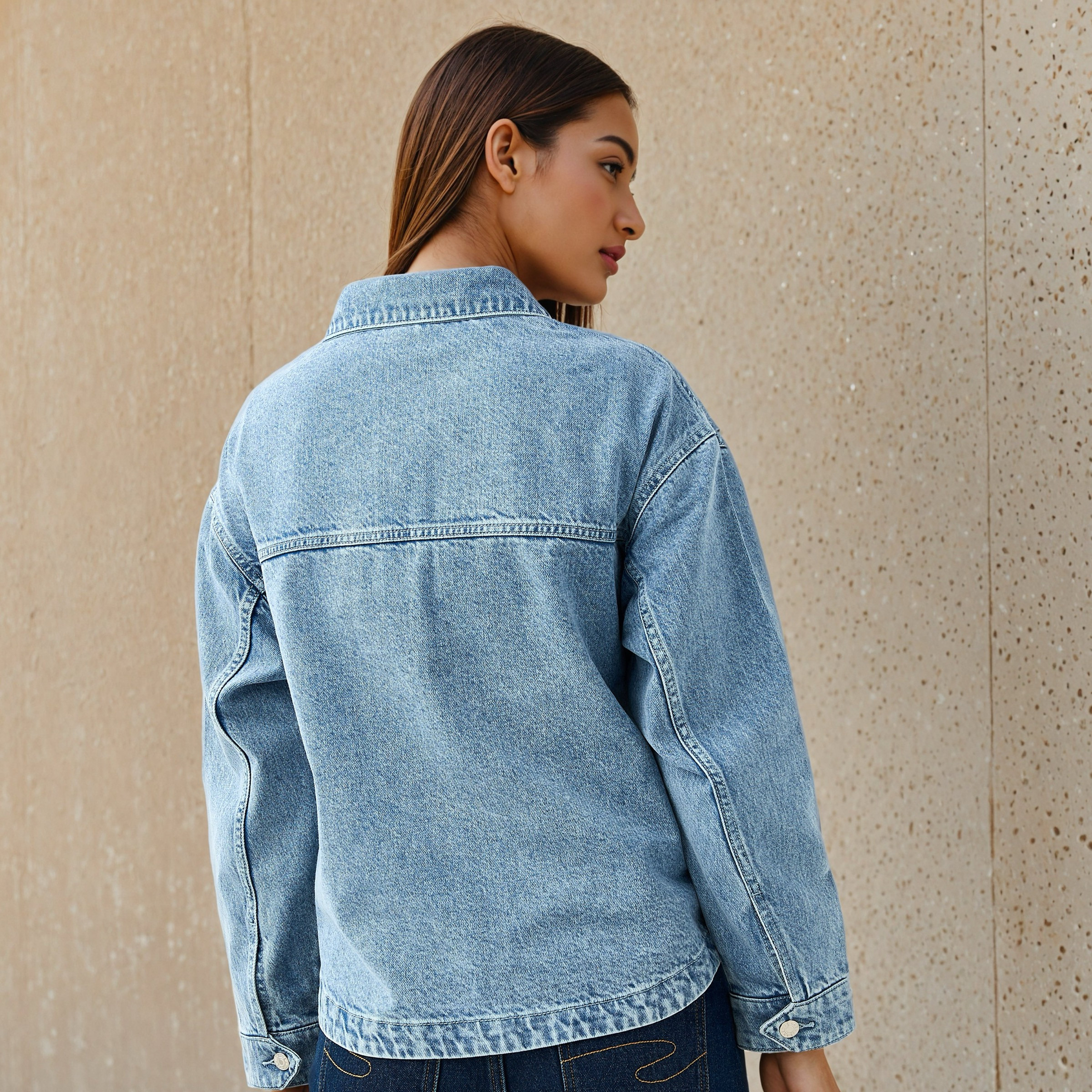 Denim Collared Shacket with Pockets and Long Sleeves-women-winterwear-coatsandjackets-jackets-image-4