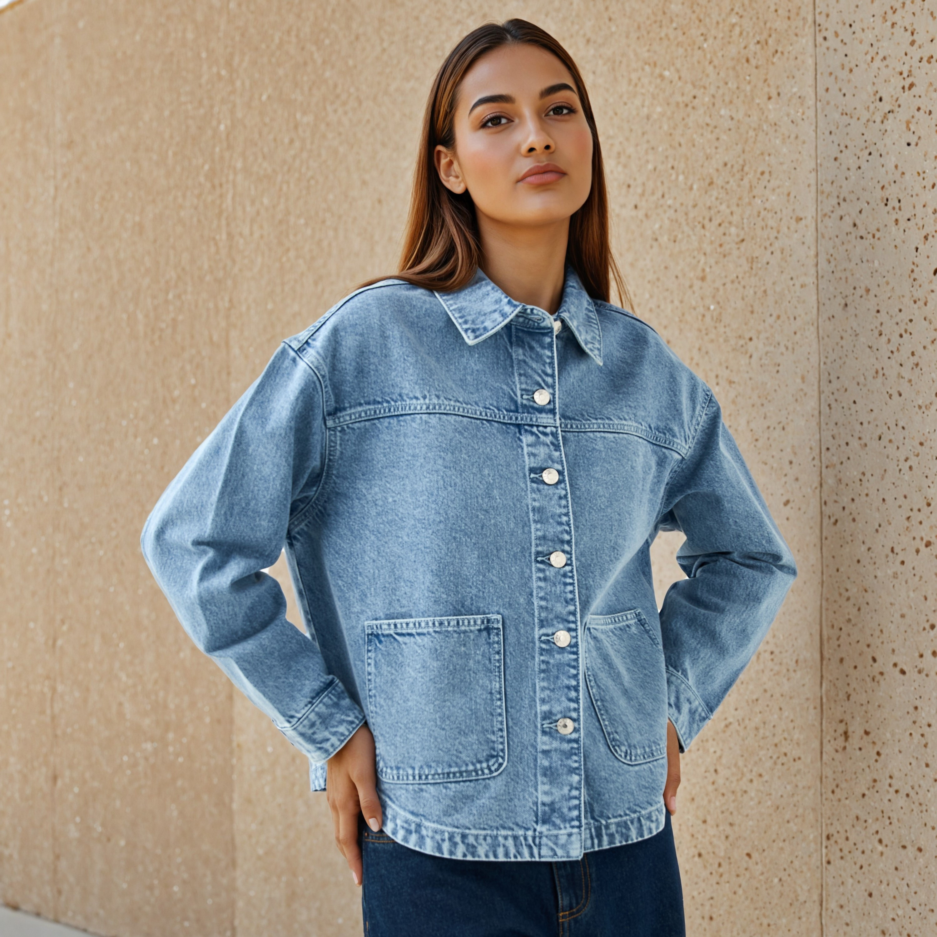 Denim Collared Shacket with Pockets and Long Sleeves-women-winterwear-coatsandjackets-jackets-image-6