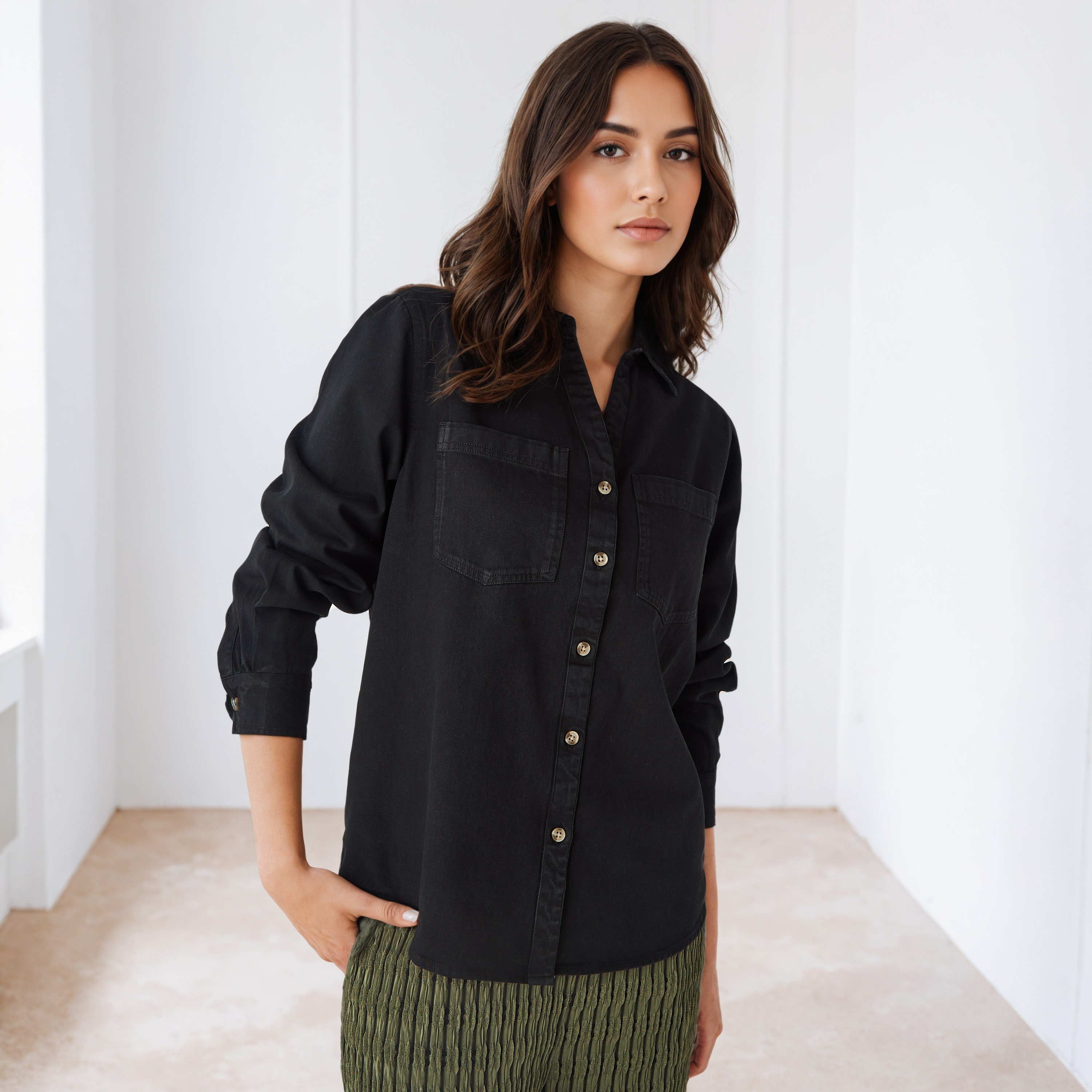 قميص دينم بقصة عادية-women-clothing-shirtsandblouses-shirts-image-1