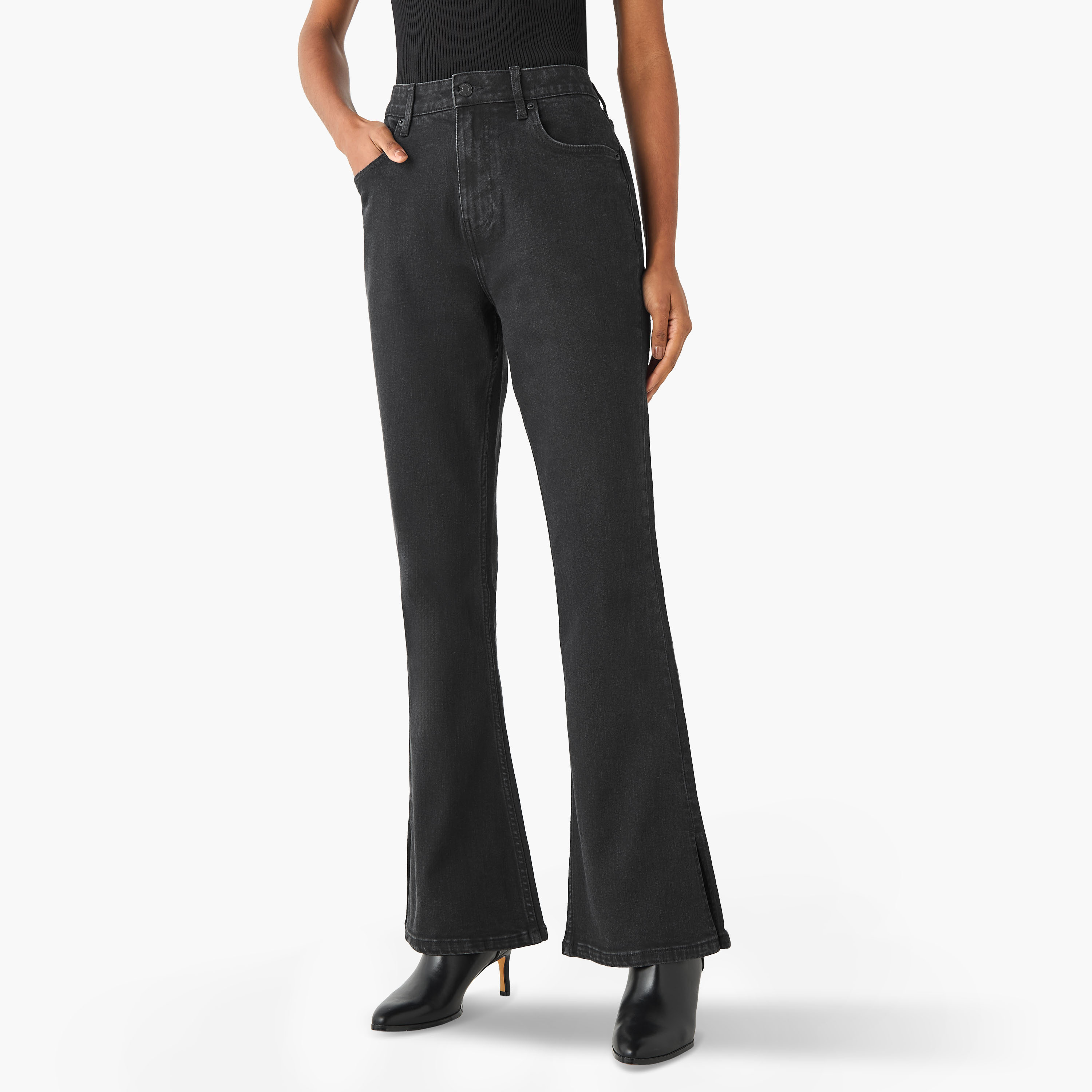 بنطلون جينز قطن واسع وخصر مرتفع مع جيوب-women-clothing-bottoms-jeans-image-1