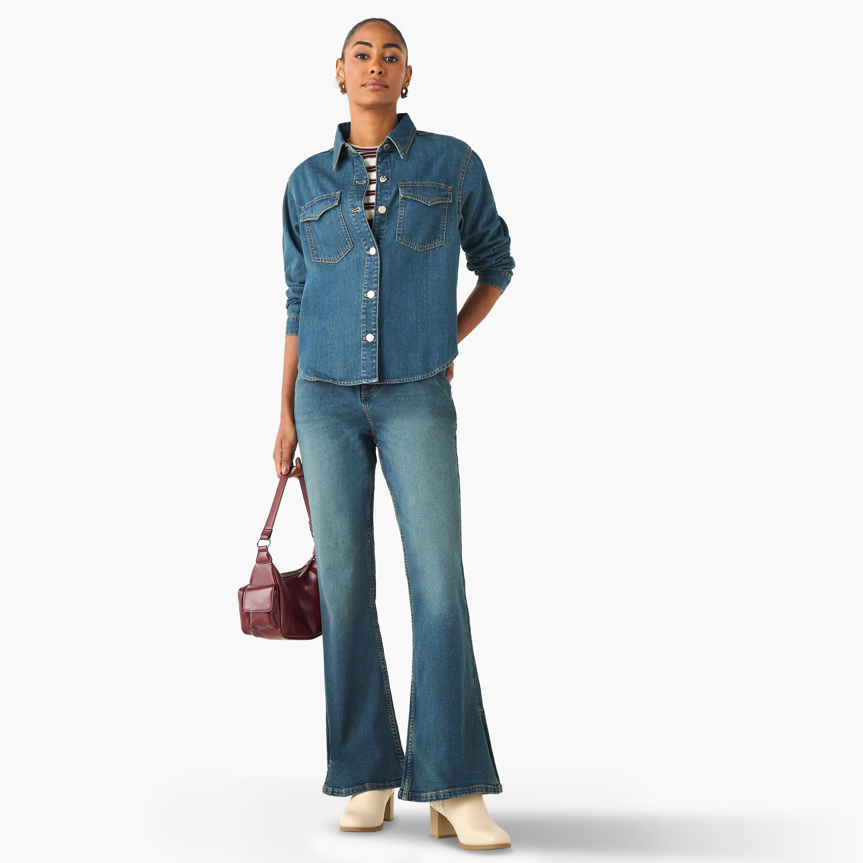 Relaxed Fit Denim Shirt with Pockets-women-clothing-shirtsandblouses-shirts-image-2