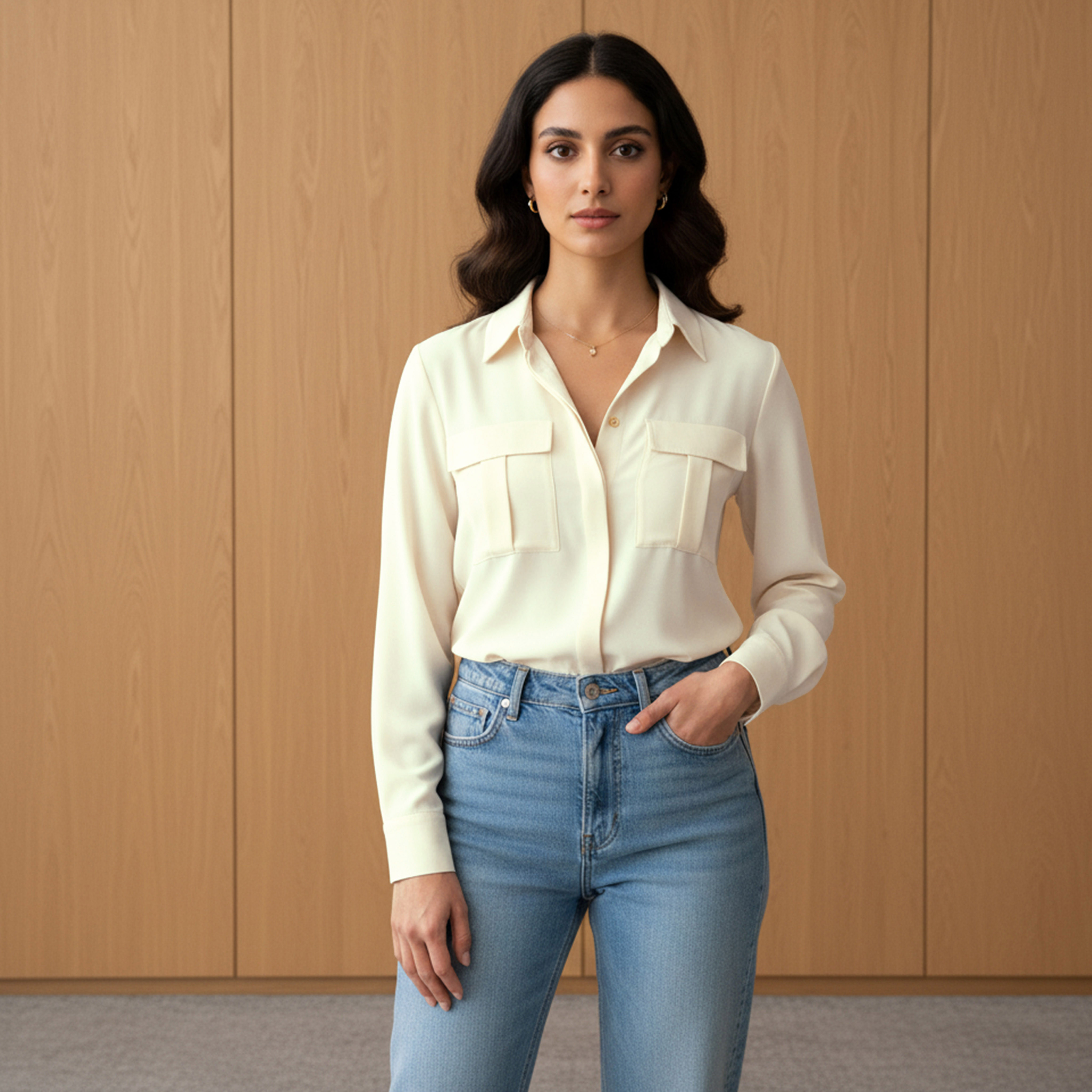 Regular Fit Tencel Denim Shirt with Pockets-women-clothing-shirtsandblouses-shirts-image-1