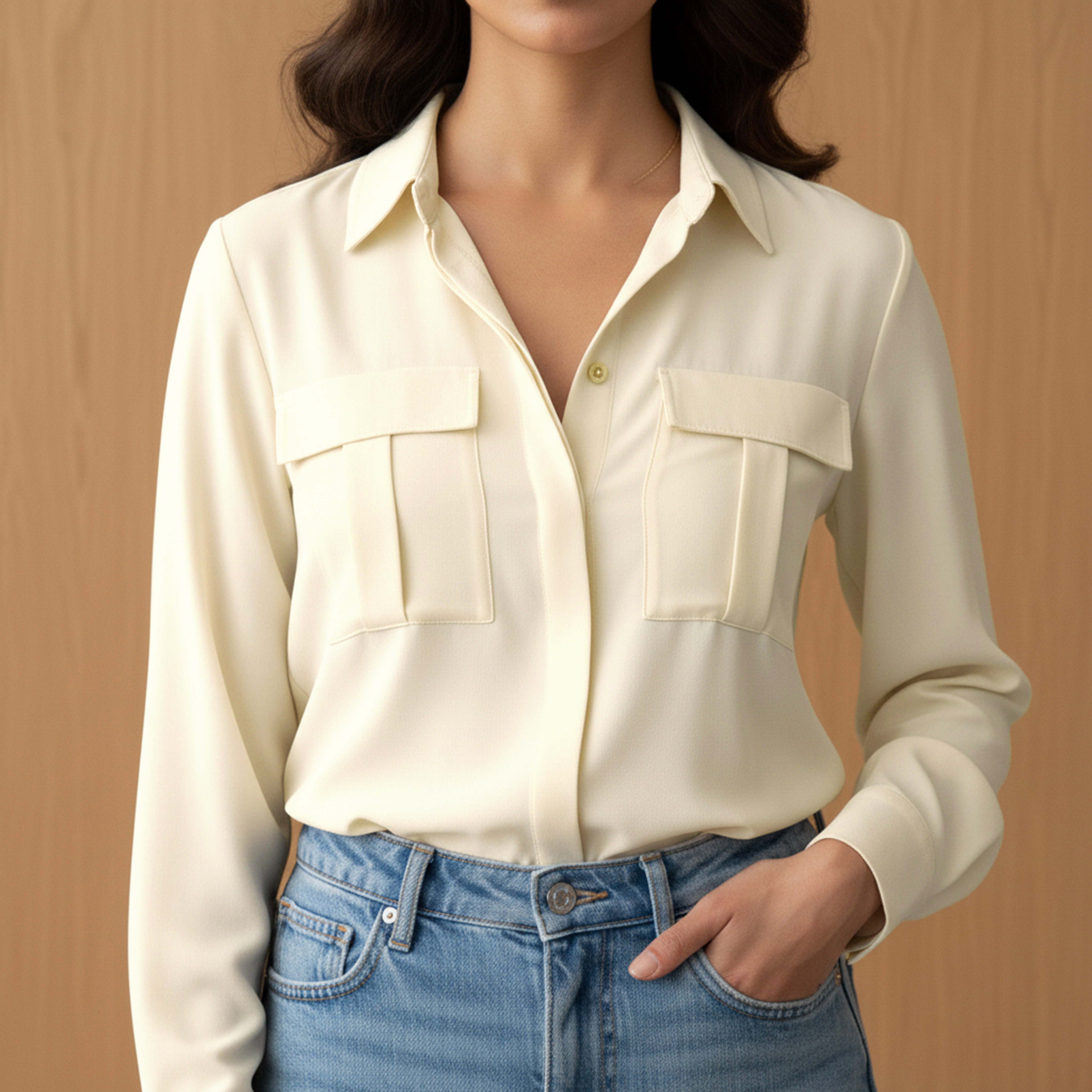 Regular Fit Tencel Denim Shirt with Pockets-women-clothing-shirtsandblouses-shirts-image-4