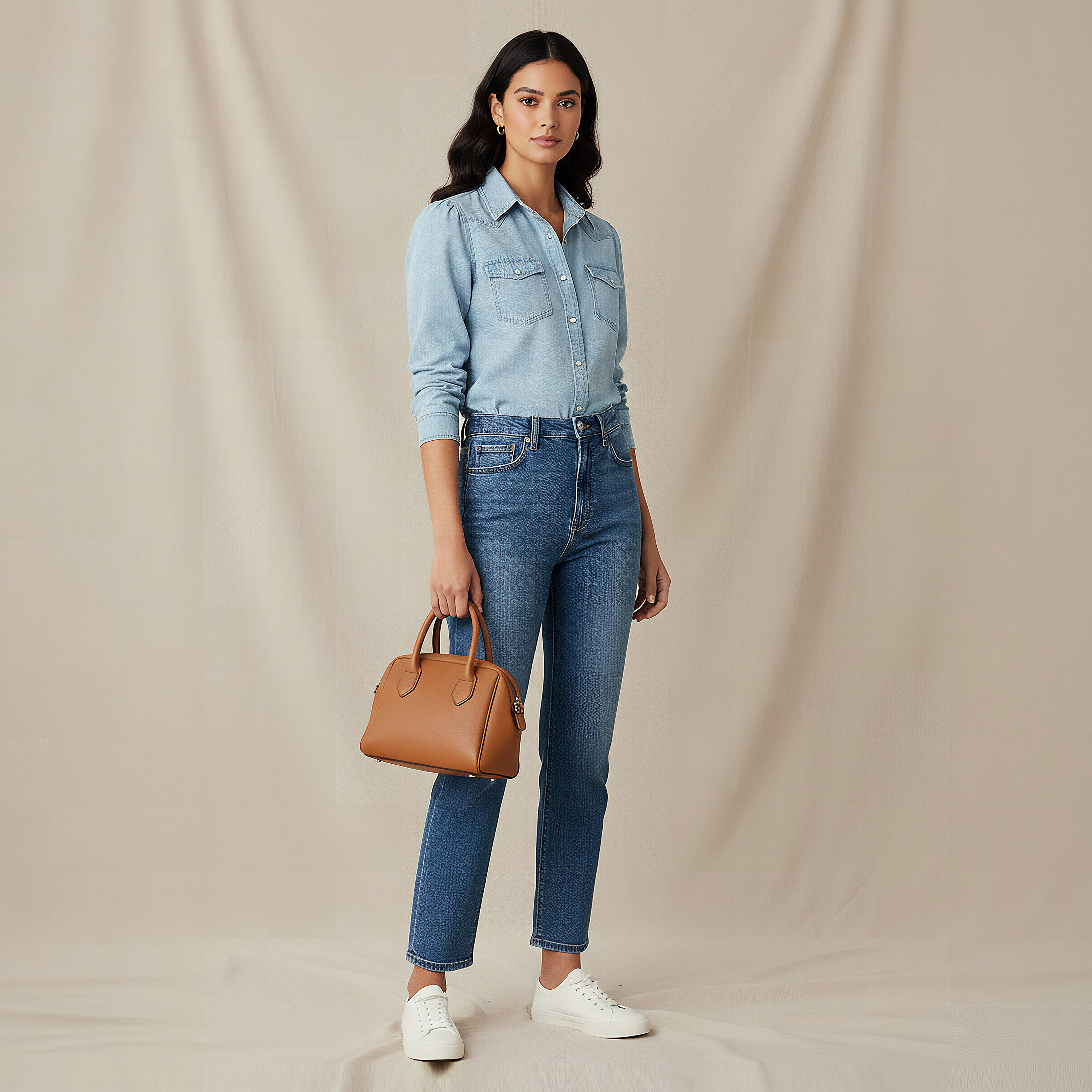 قميص تينسل دينم بقصة عادية وجيوب-women-clothing-shirtsandblouses-shirts-image-2