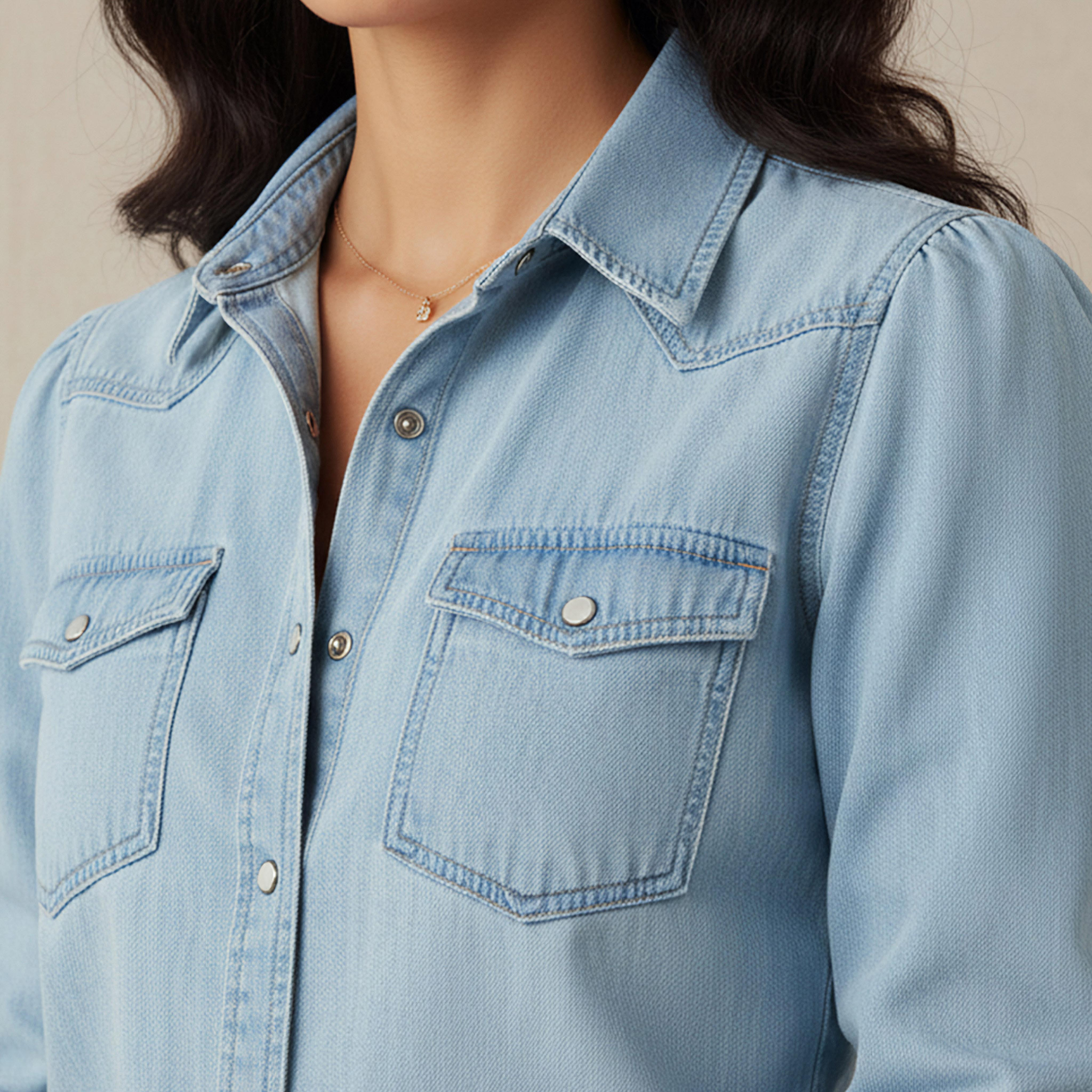 قميص تينسل دينم بقصة عادية وجيوب-women-clothing-shirtsandblouses-shirts-image-4