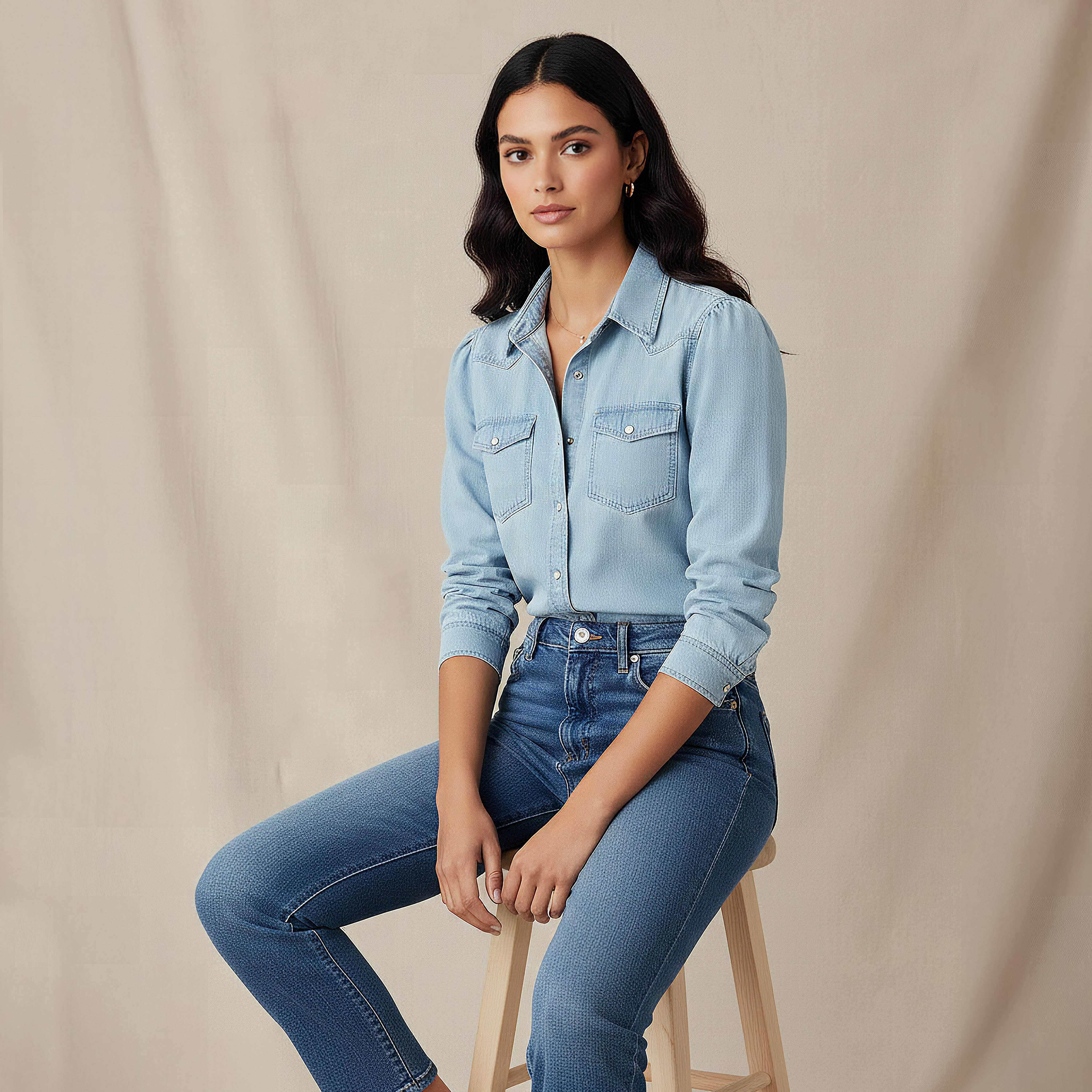 قميص تينسل دينم بقصة عادية وجيوب-women-clothing-shirtsandblouses-shirts-image-5