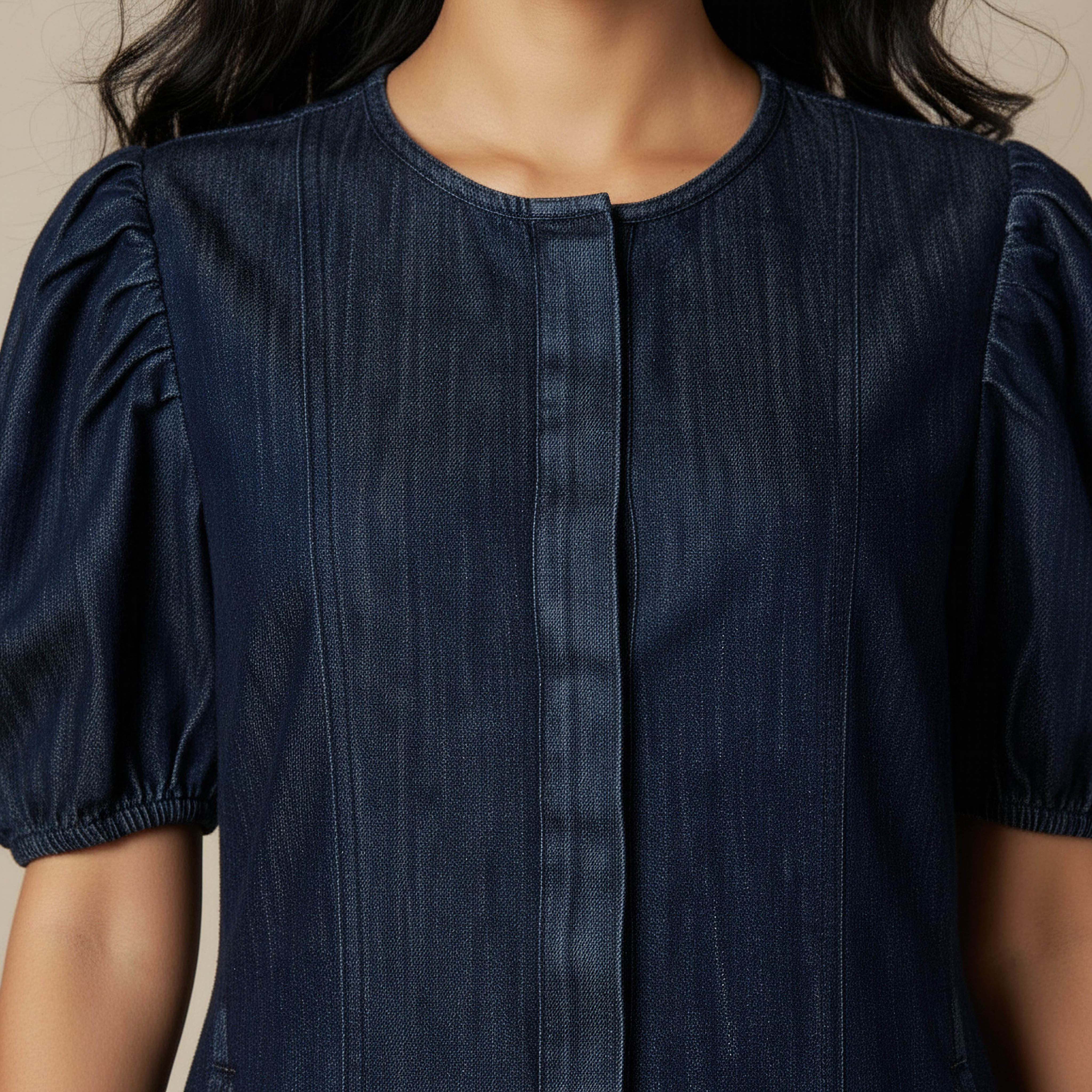 Shirt Midi Cotton Dress with Puff Sleeves-women-clothing-dresses-image-4