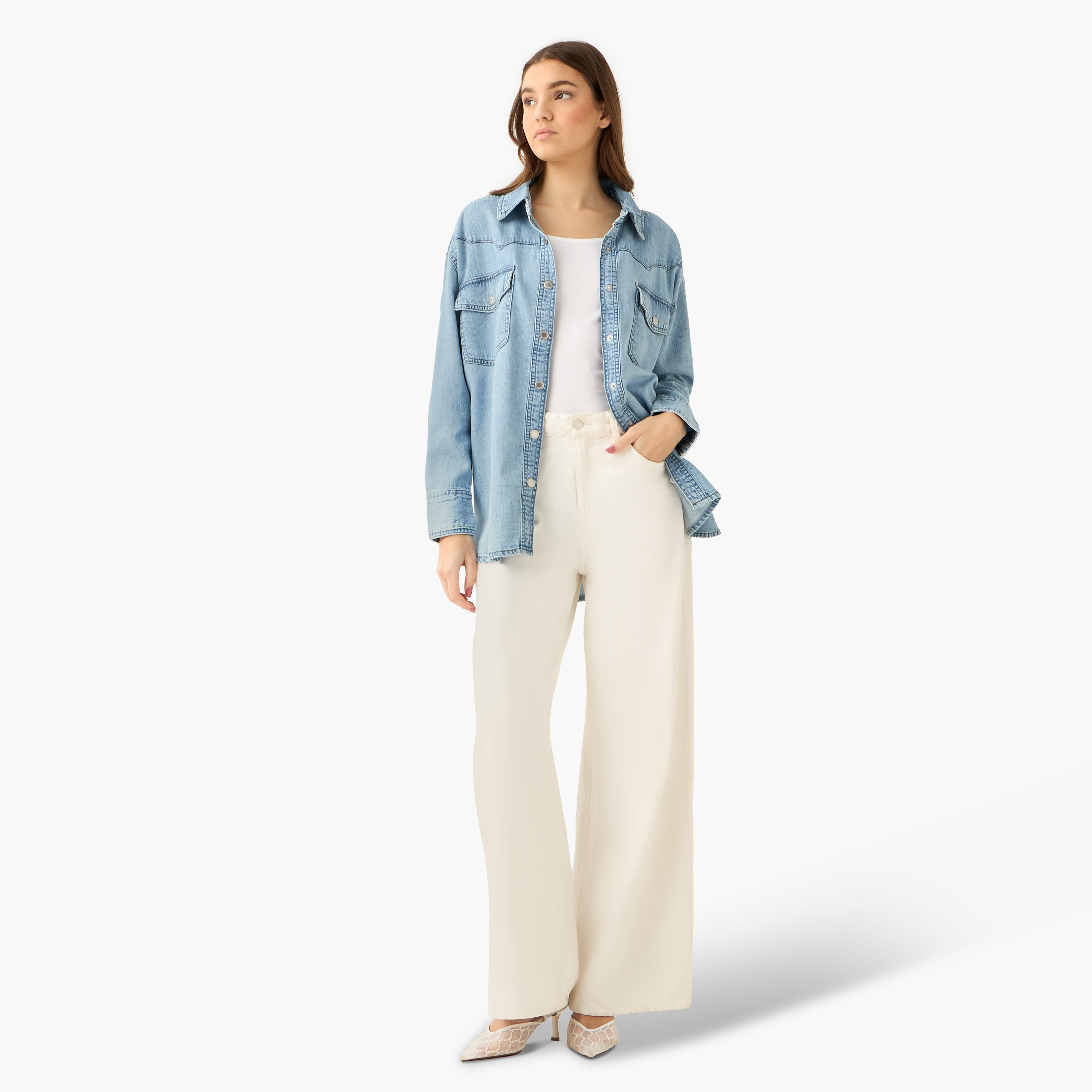 Oversized Cotton Denim Shirt with Chest Pockets-women-clothing-shirtsandblouses-shirts-image-3