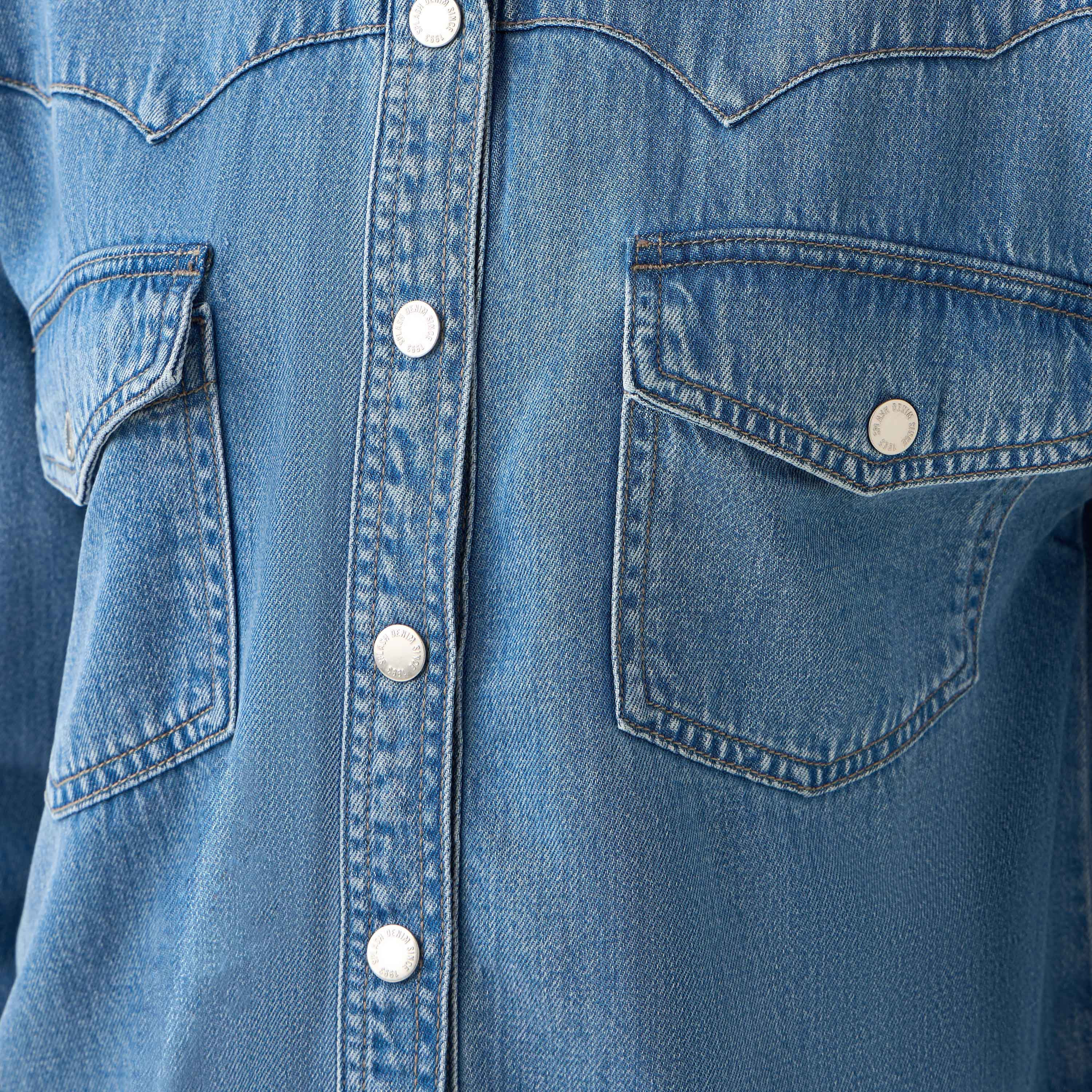 Oversized Cotton Denim Shirt with Chest Pockets-women-clothing-shirtsandblouses-shirts-image-7
