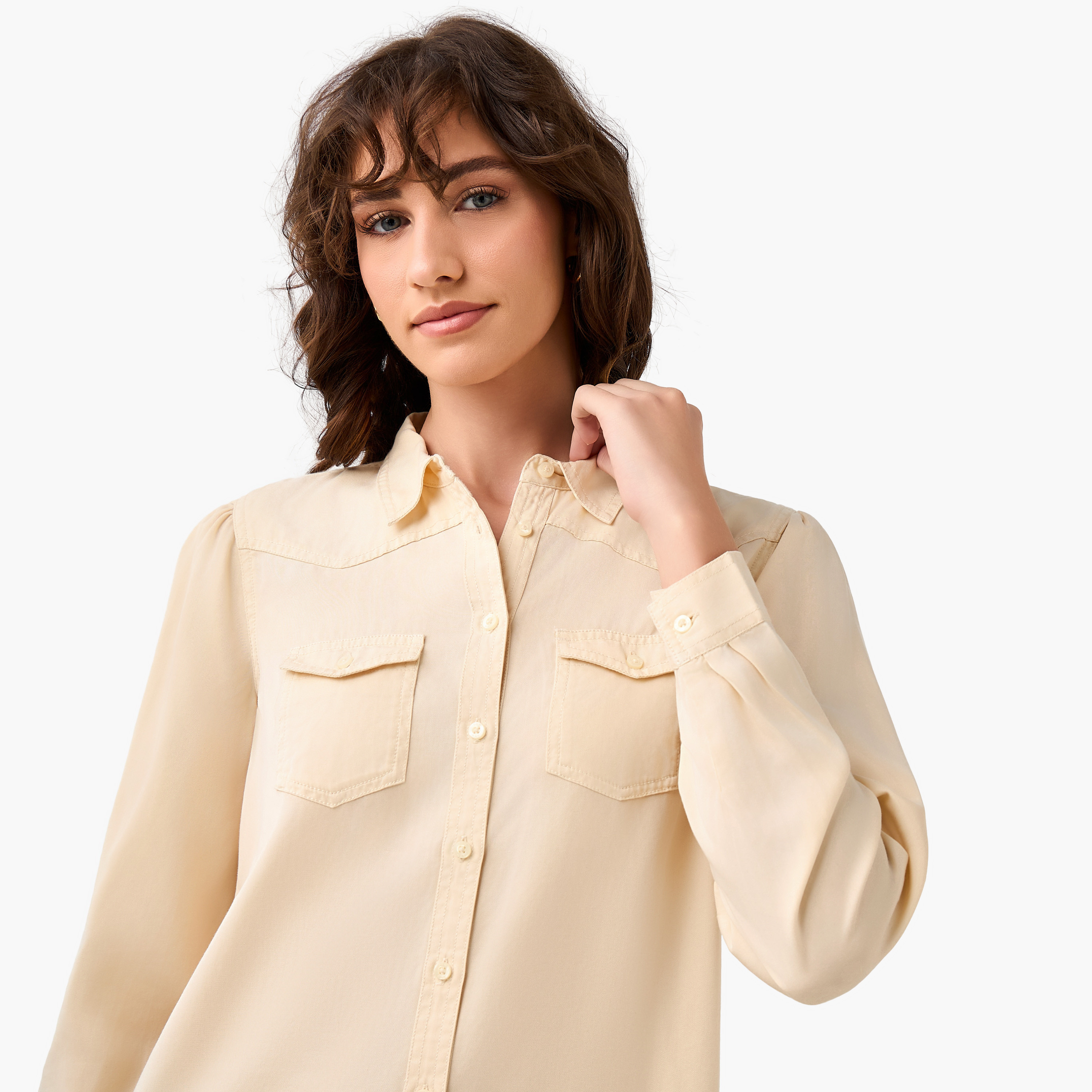 Regular Fit Lyocell Denim Shirt with Pockets-women-clothing-shirtsandblouses-shirts-image-6