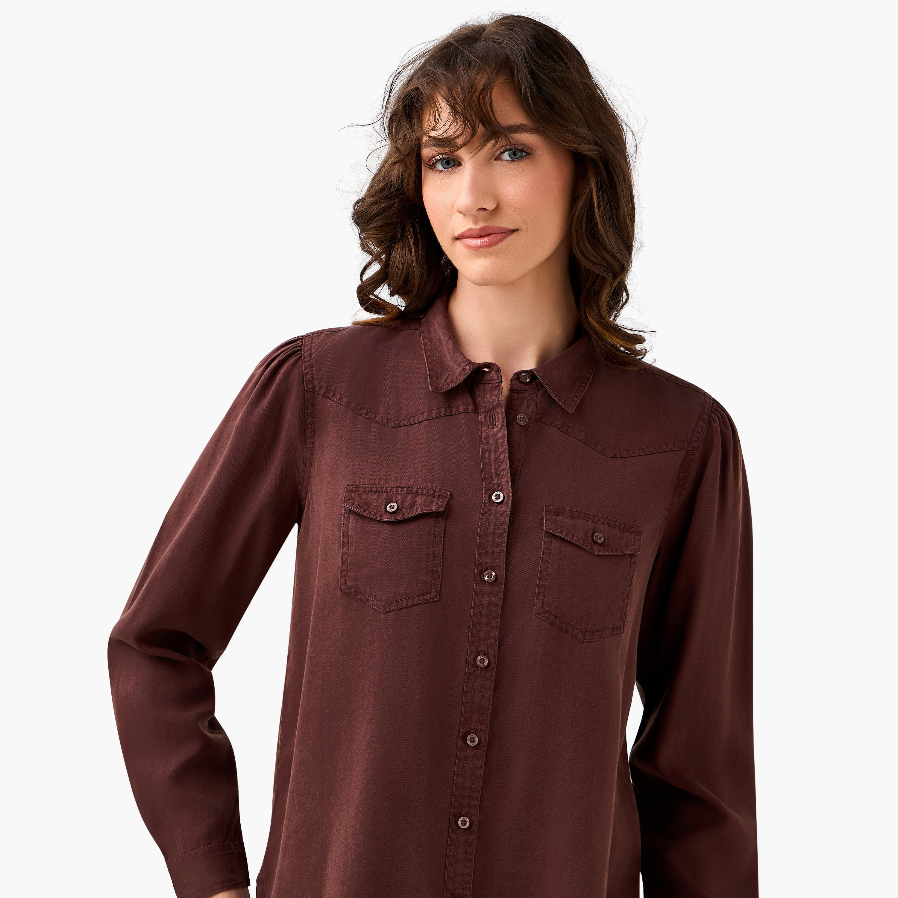 Regular Fit Lyocell Denim Shirt with Pockets-women-clothing-shirtsandblouses-shirts-image-5