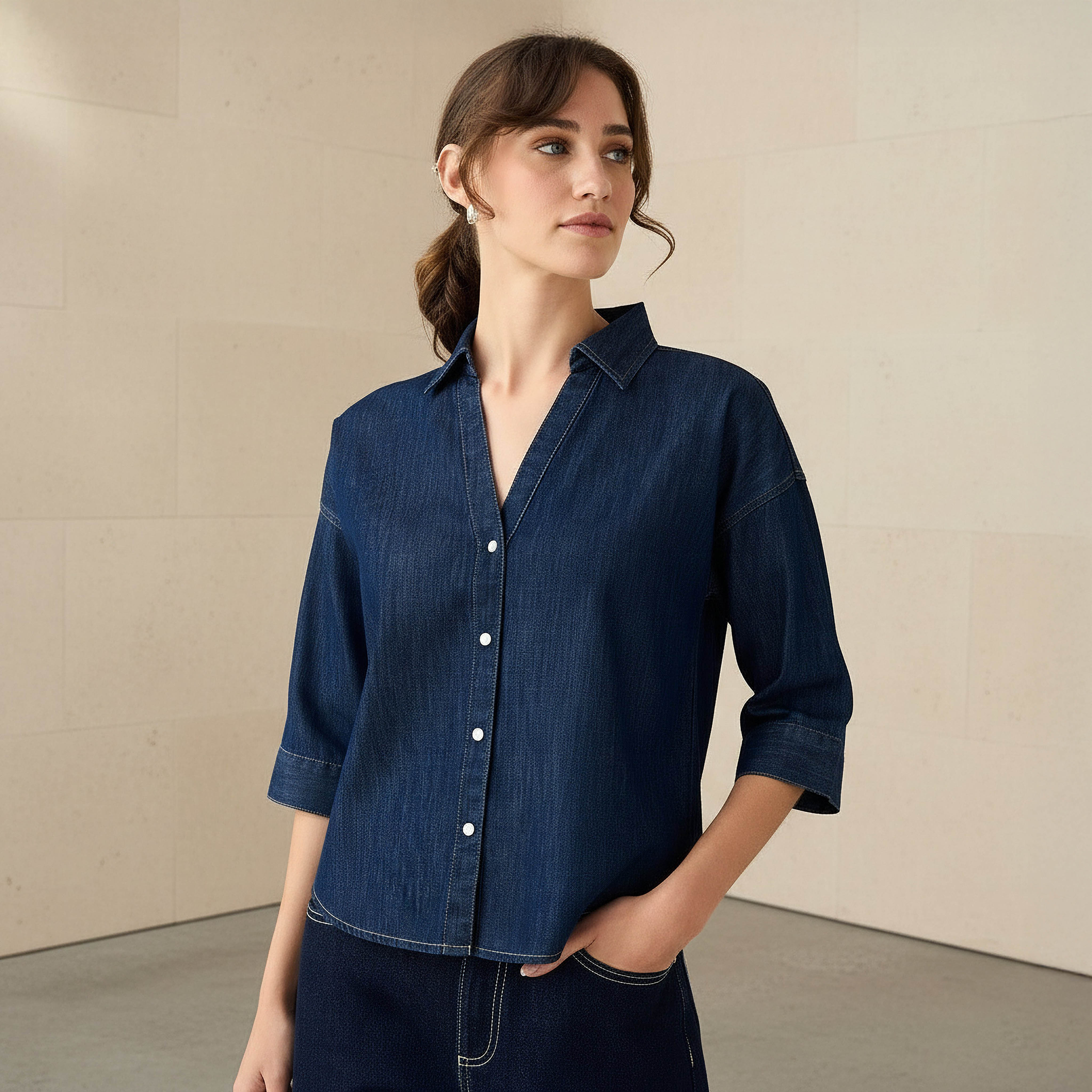 Regular Fit Drop Shoulder Top with Collar-women-clothing-shirtsandblouses-shirts-image-1
