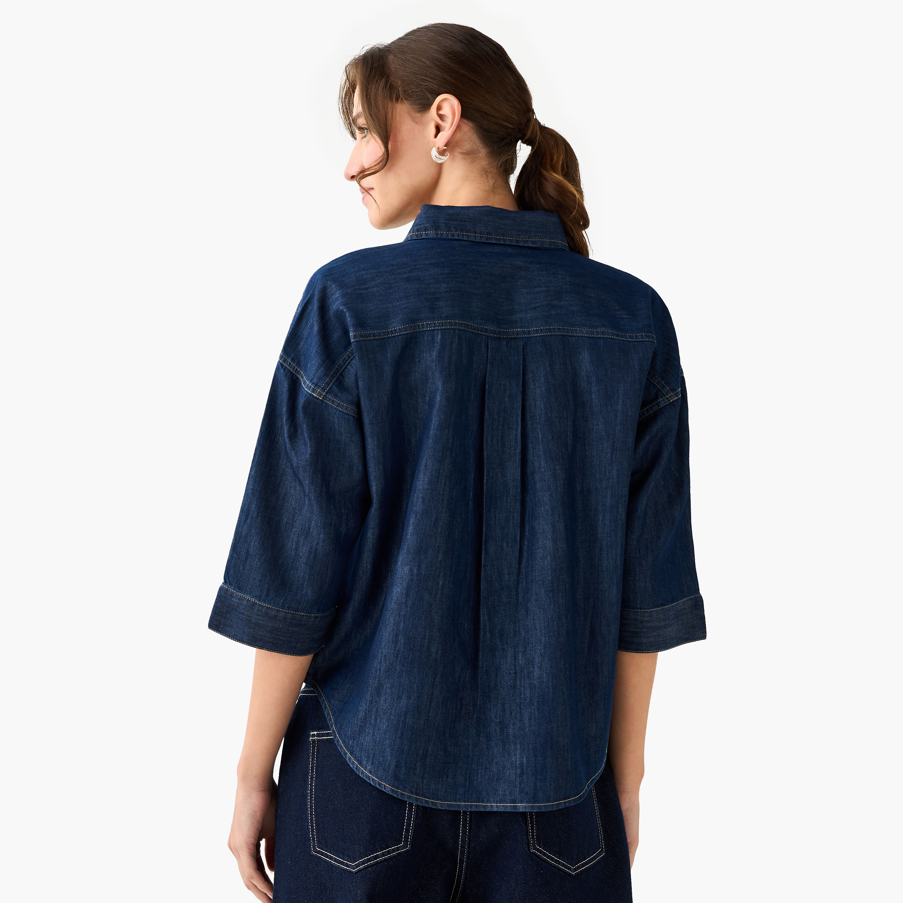 Regular Fit Drop Shoulder Top with Collar-women-clothing-shirtsandblouses-shirts-image-3