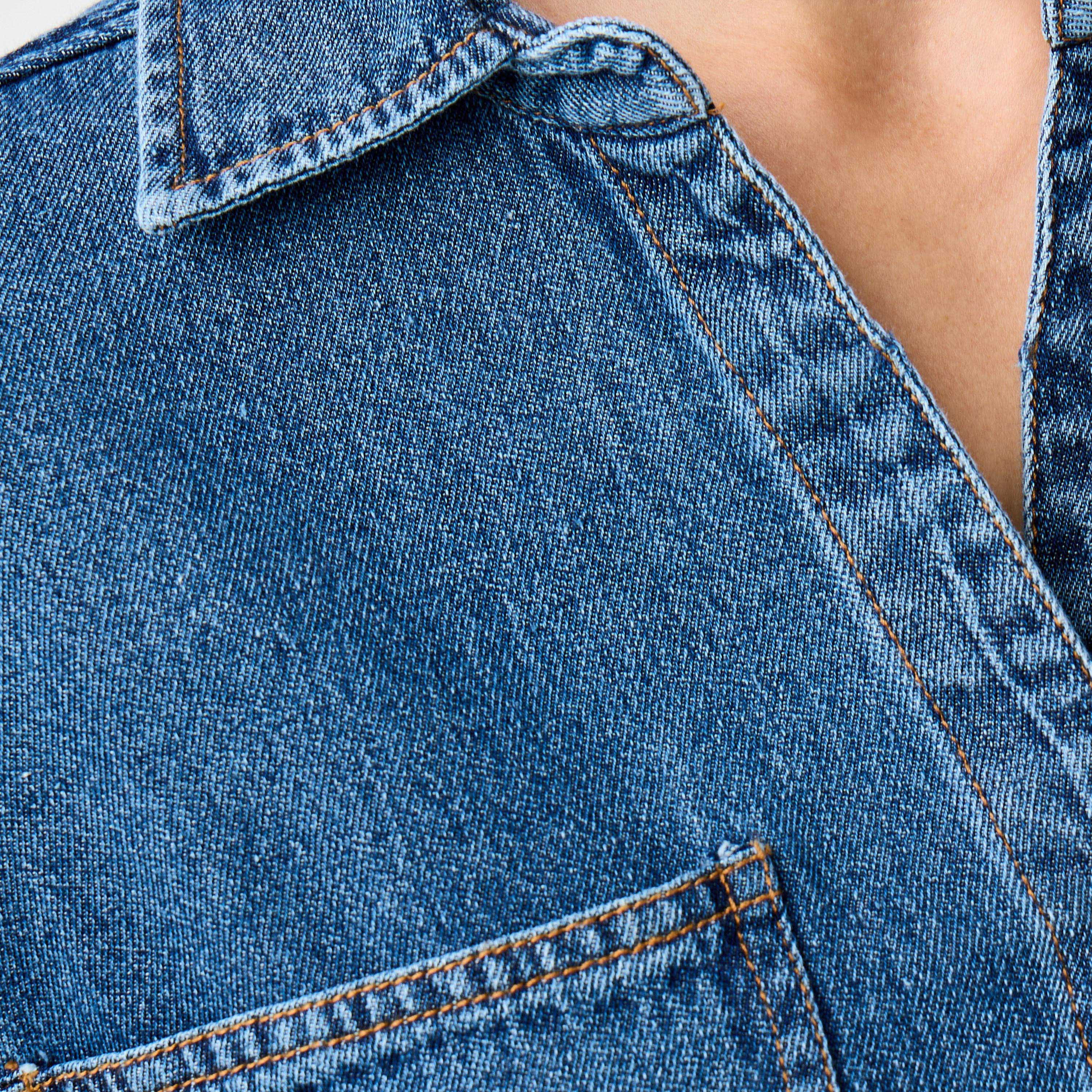 Oversized Fit Cotton Denim Shirt with Pocket-women-clothing-shirtsandblouses-shirts-image-5