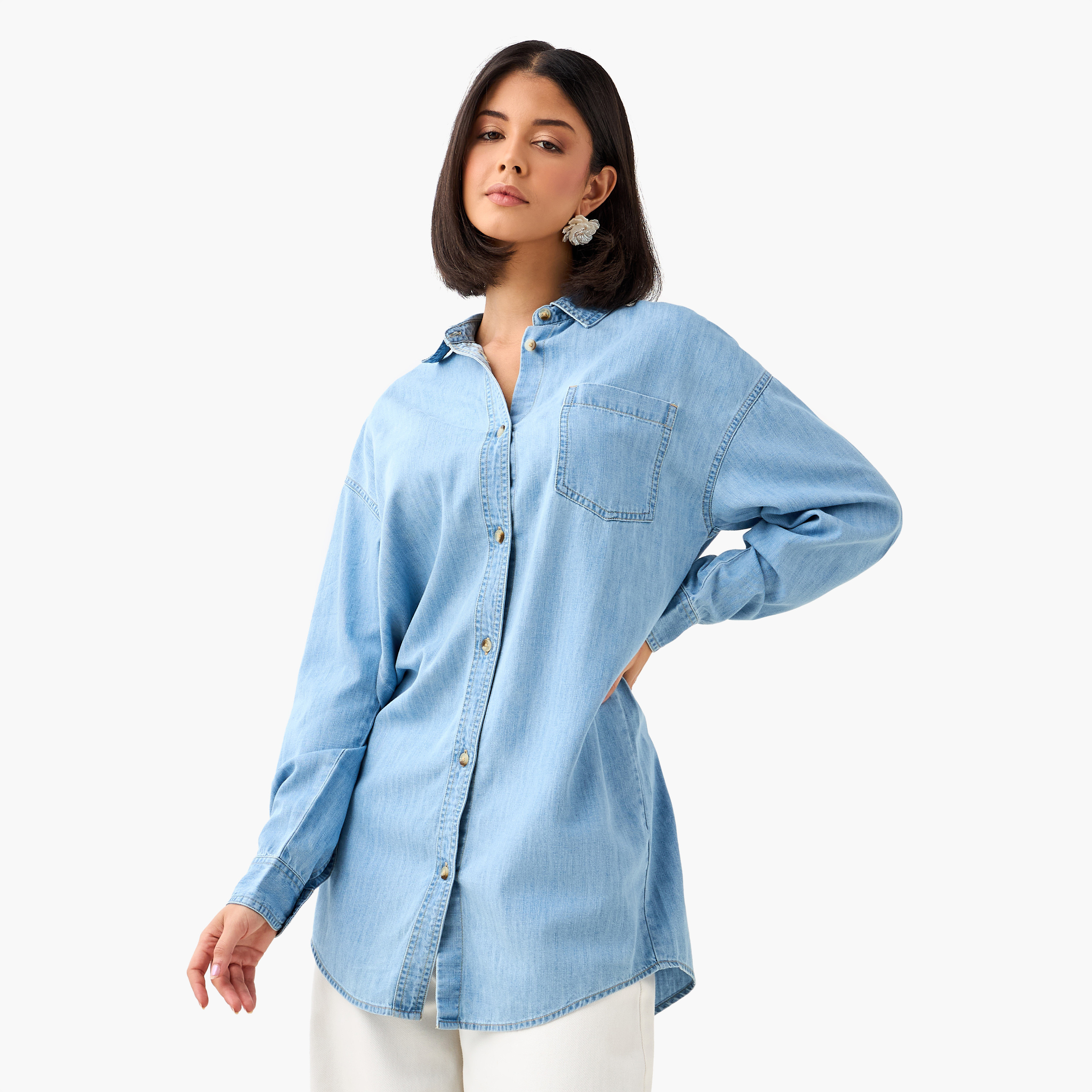 Longline Shirt with Chest Pocket-women-clothing-shirtsandblouses-shirts-image-2