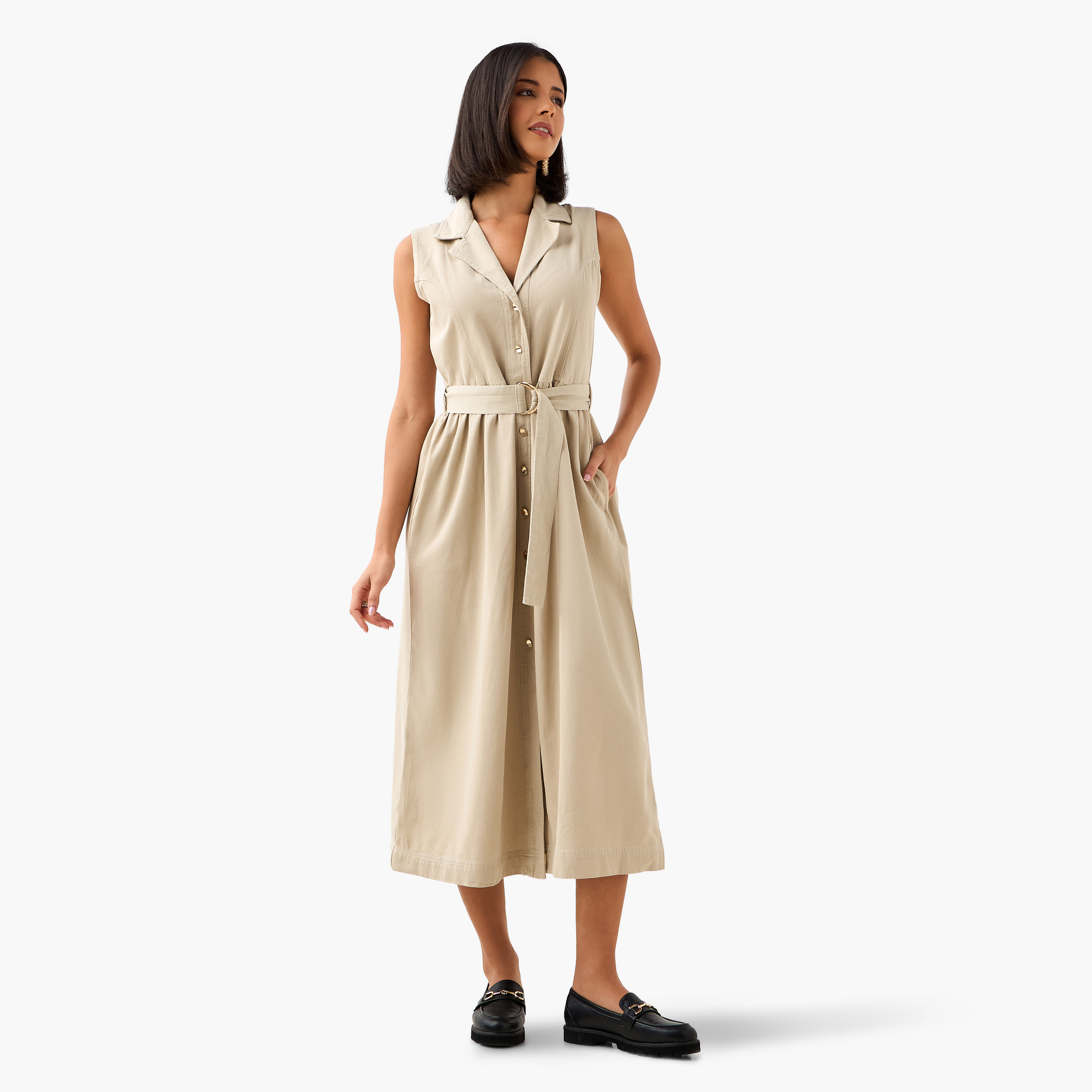 Denim Party Resort Shirt Dress With Belt-women-clothing-dresses-image-2