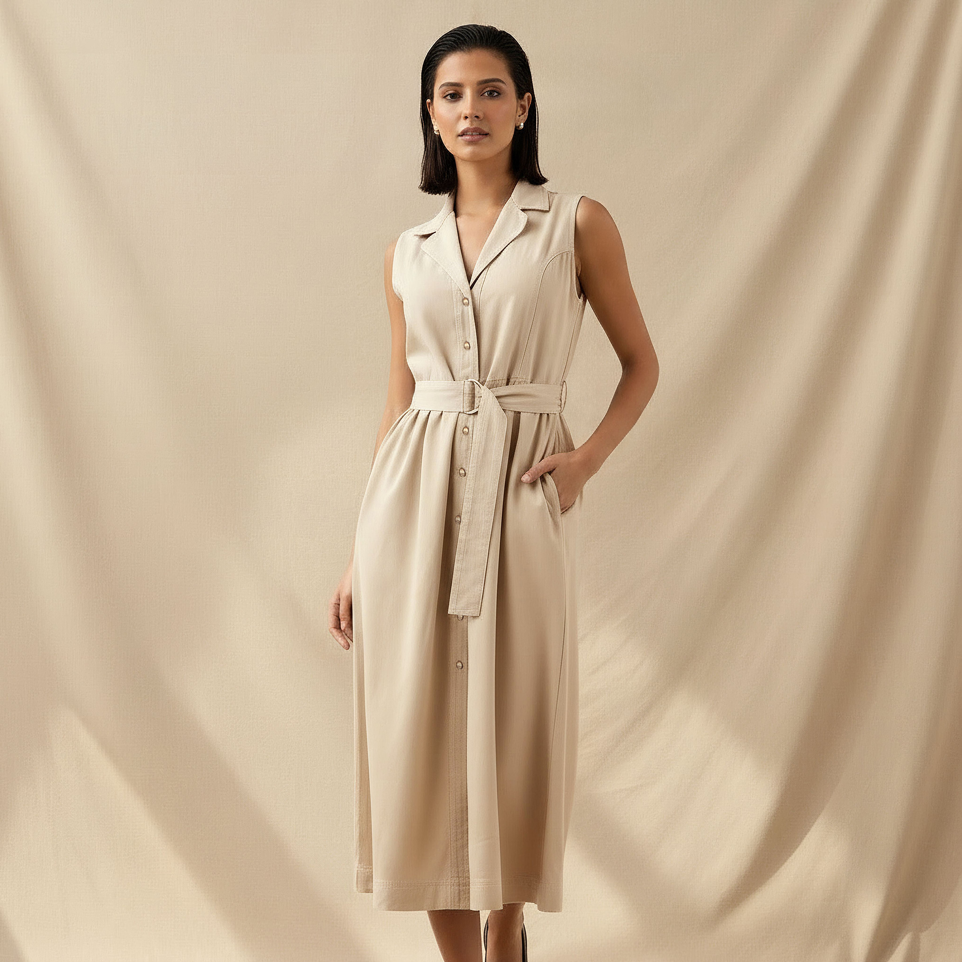 Denim Party Resort Shirt Dress With Belt-women-clothing-dresses-image-1