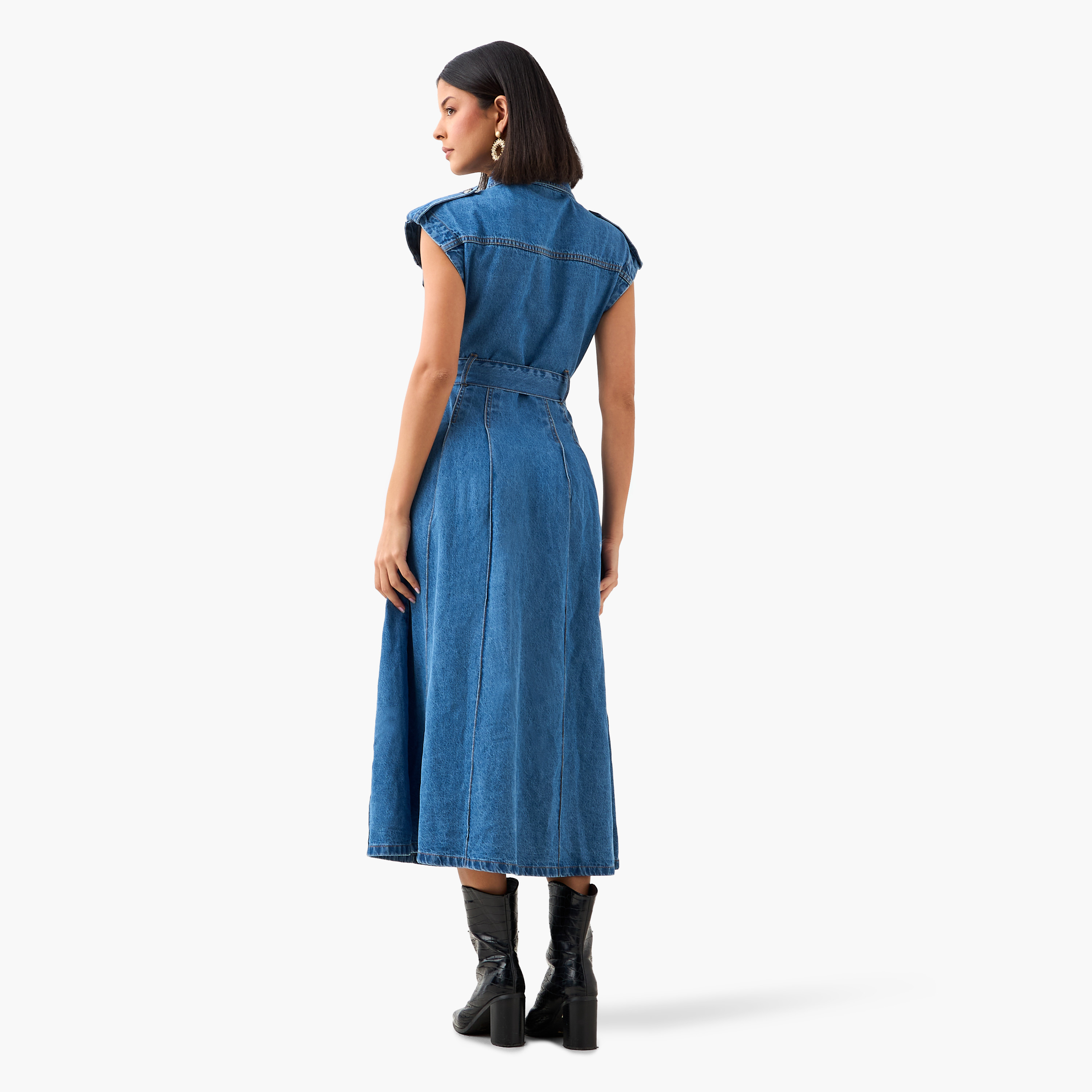 Shirt Midi Cotton Denim Dress with Belt-women-clothing-dresses-image-5