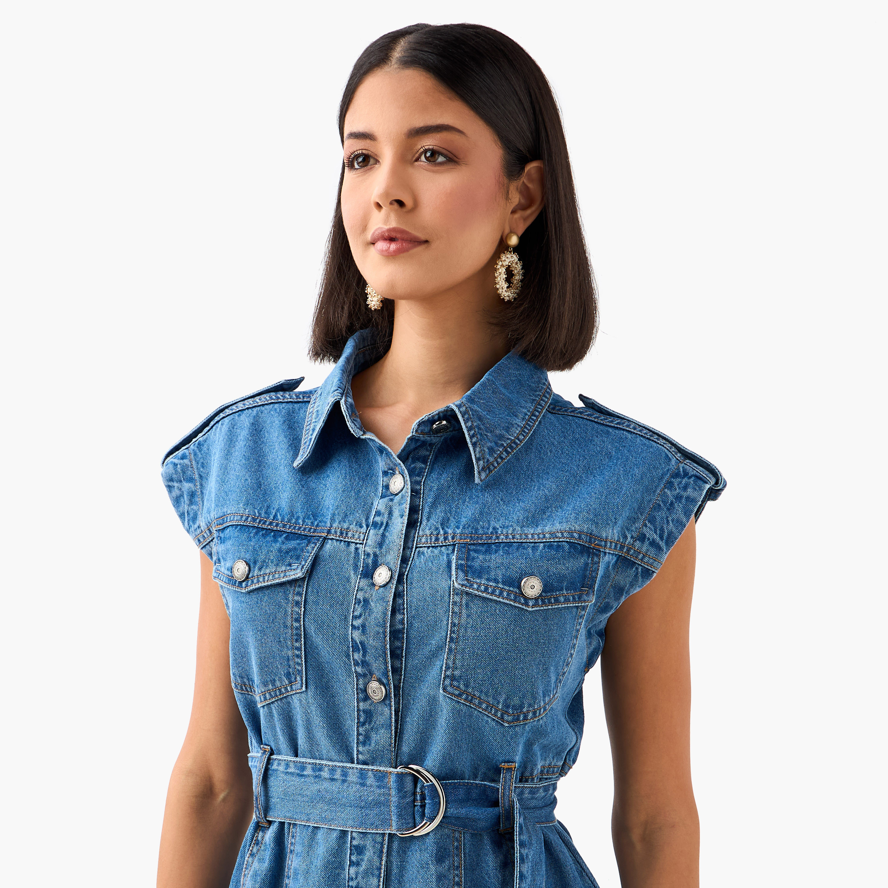 Shirt Midi Cotton Denim Dress with Belt-women-clothing-dresses-image-6