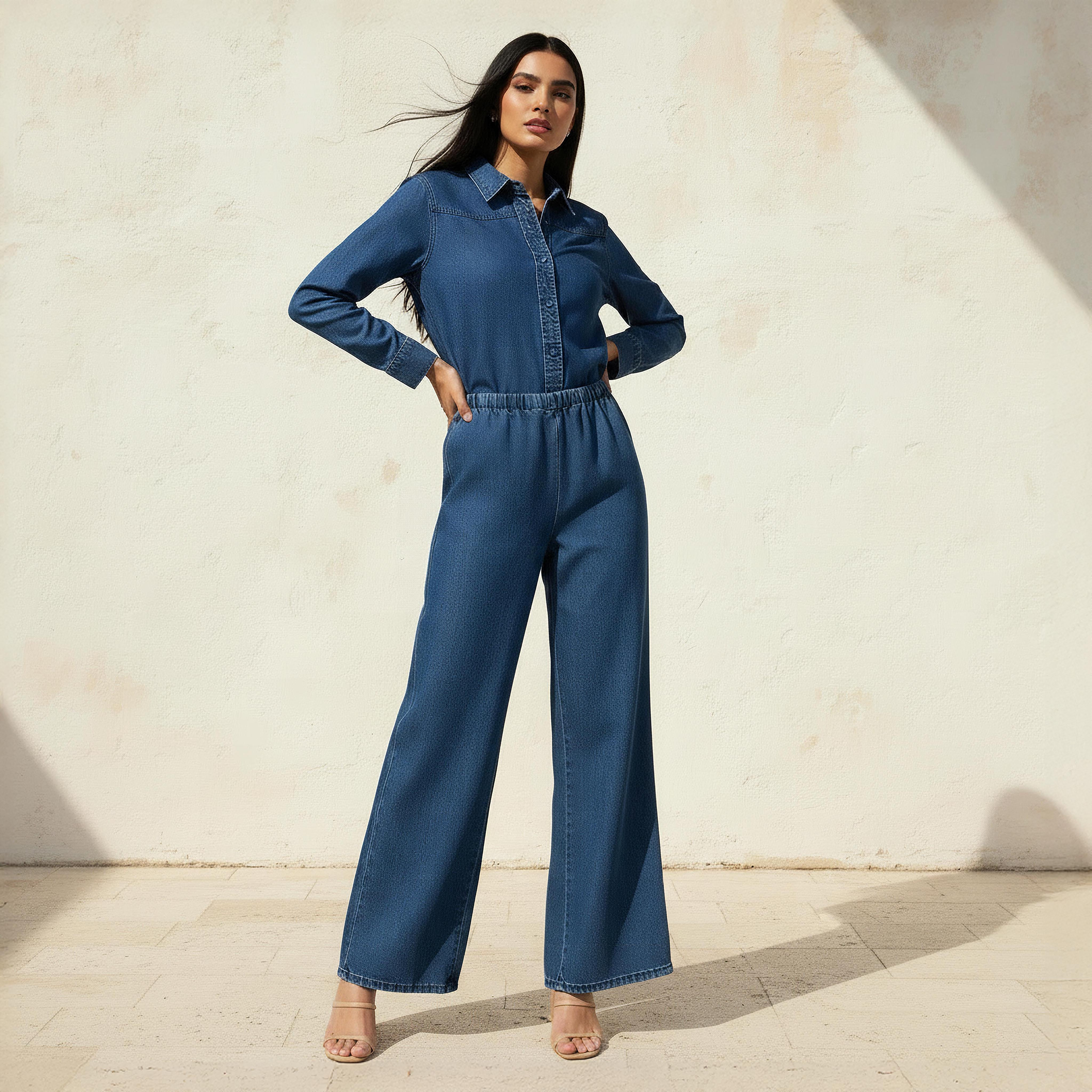 Wide Leg Mid Rise Jeans with Elasticated Waistband-women-clothing-bottoms-jeans-image-3