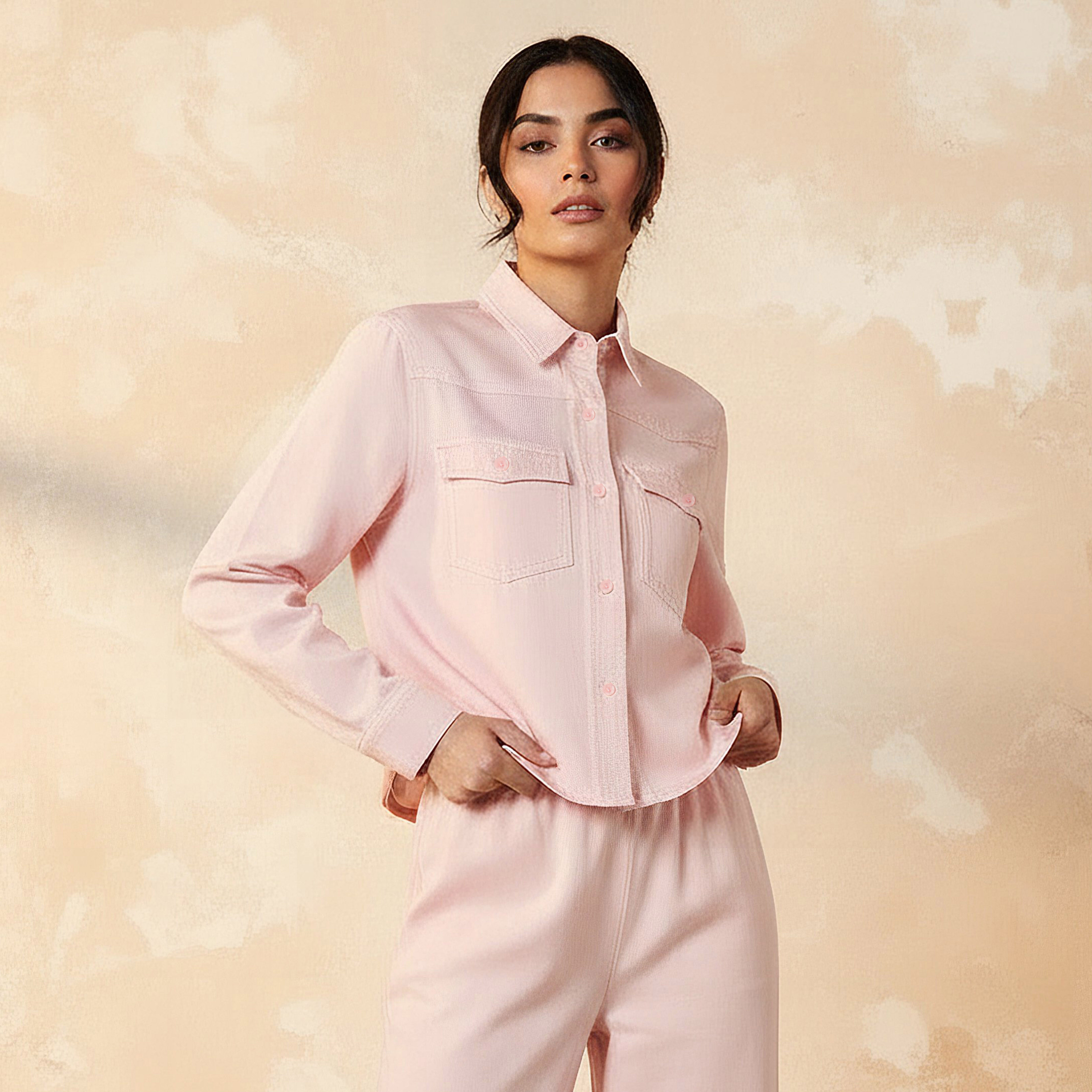 قميص دينم قصير ليوسيل مع جيوب-women-clothing-shirtsandblouses-shirts-image-1