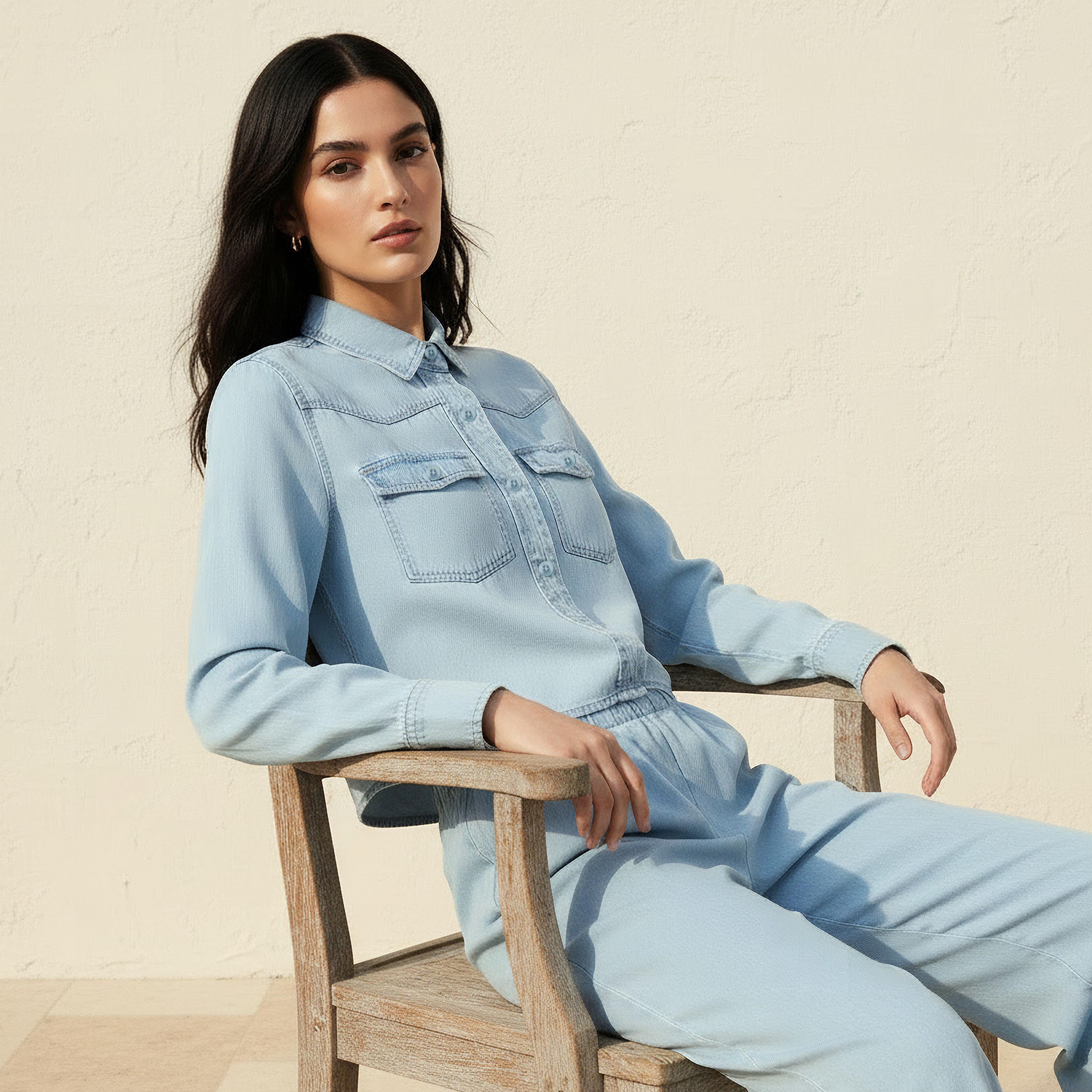 Lyocell Crop Denim Shirt with Pockets-women-clothing-shirtsandblouses-shirts-image-1