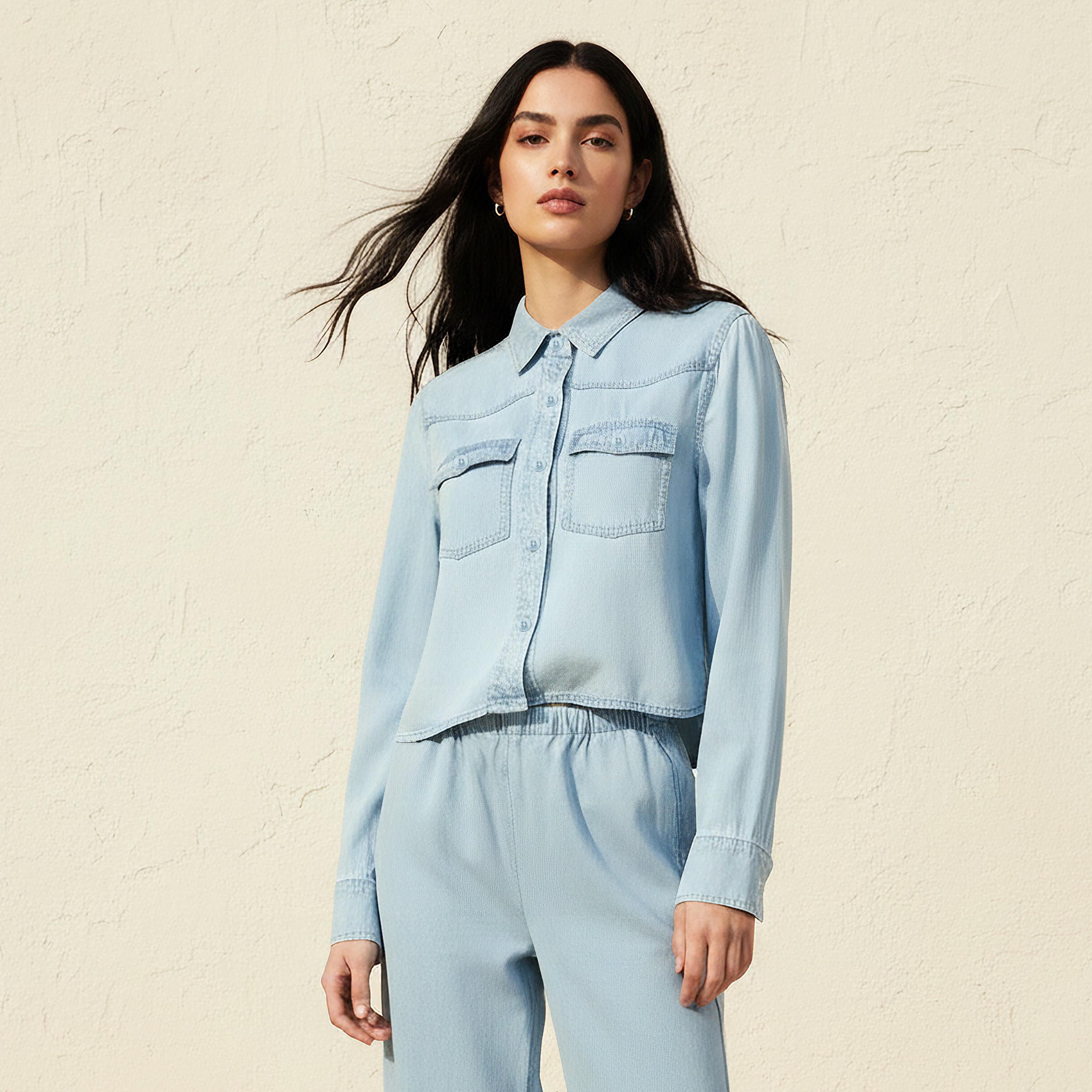 Lyocell Crop Denim Shirt with Pockets-women-clothing-shirtsandblouses-shirts-image-5
