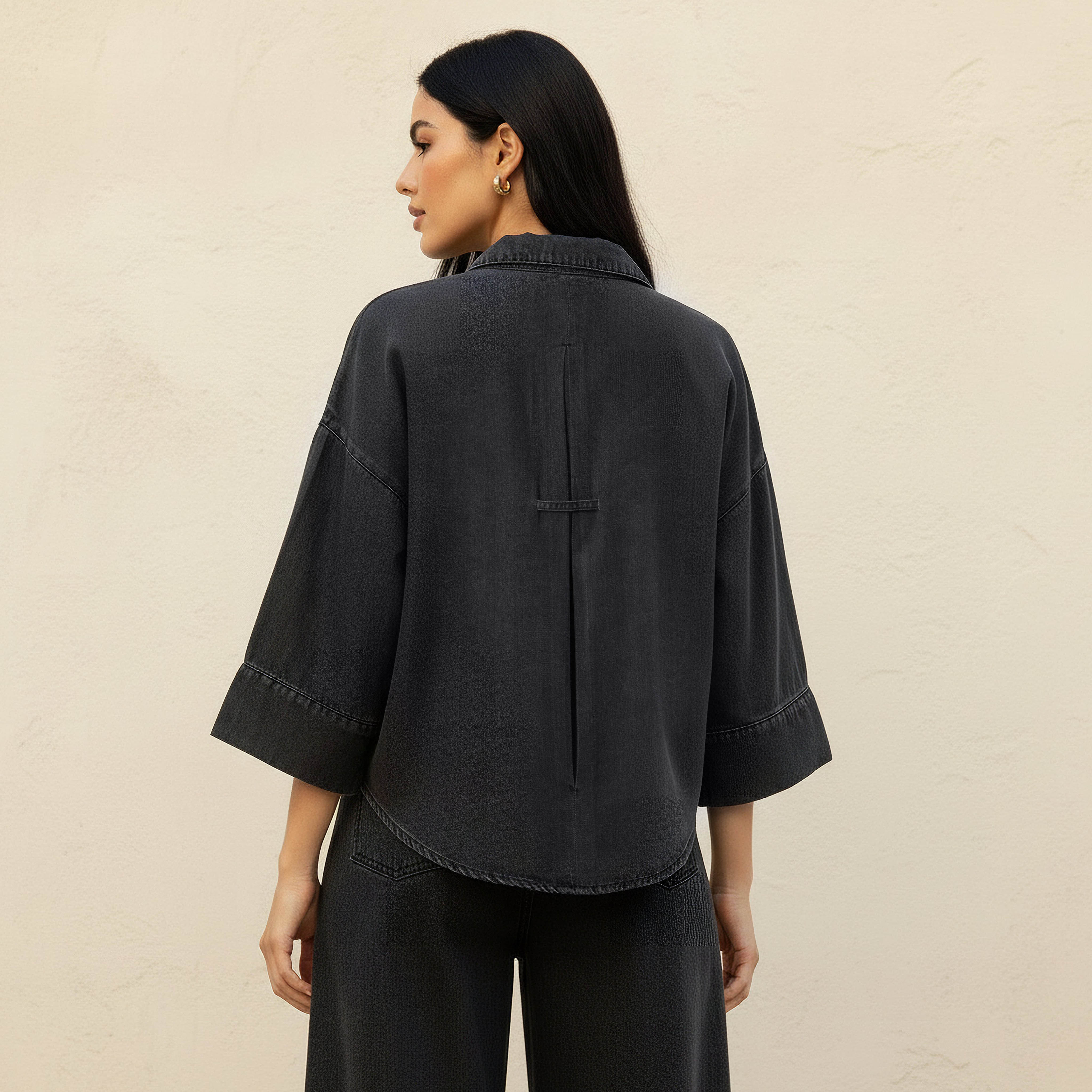 Cotton Denim Shirt with 3/4 Sleeves-women-clothing-shirtsandblouses-shirts-image-4