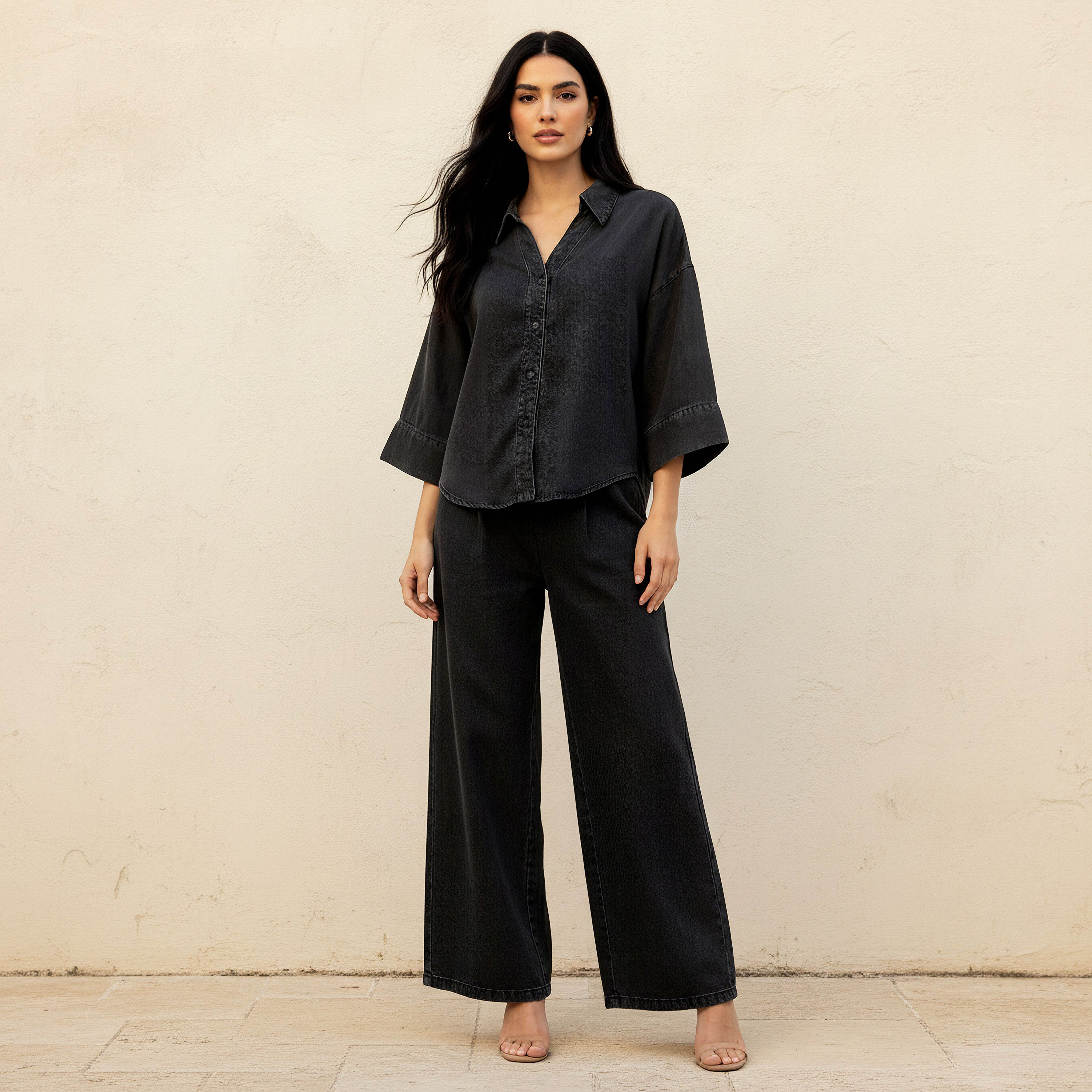 Cotton Denim Shirt with 3/4 Sleeves-women-clothing-shirtsandblouses-shirts-image-5