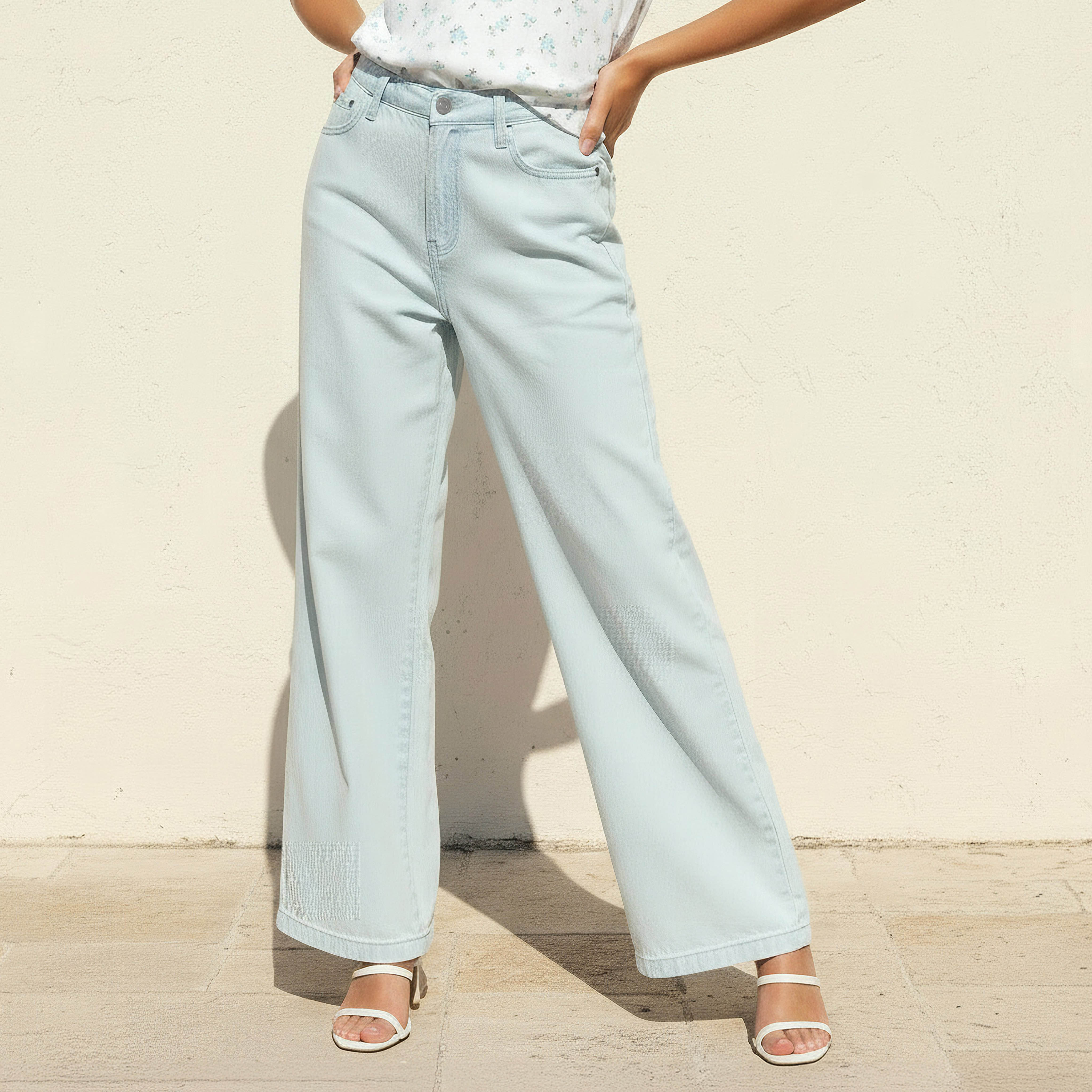 Wide Leg High-Rise Jeans with Elastic Waist-women-clothing-bottoms-jeans-image-1