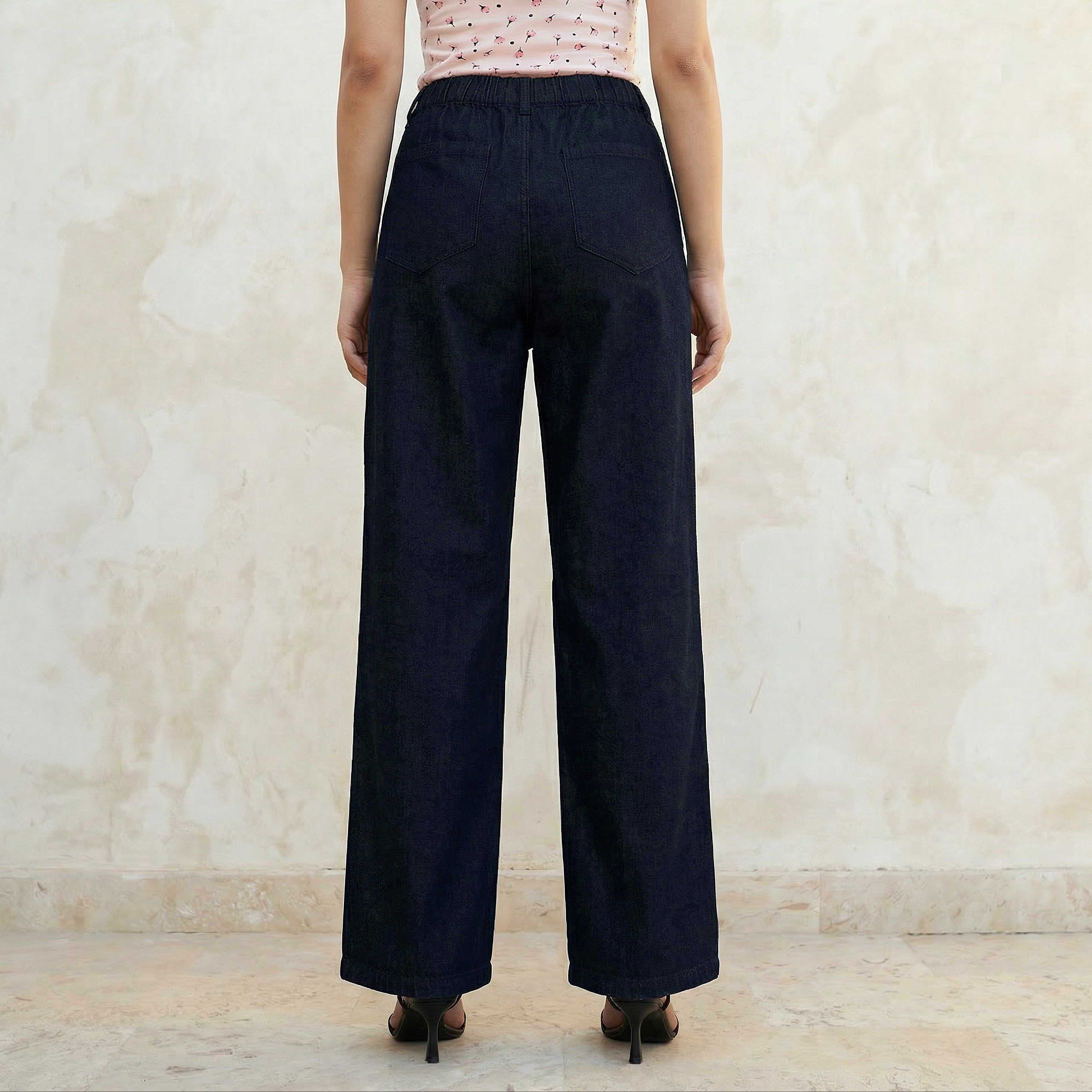 بنطلون جينز واسع الساقين بخصر مطاطي-women-clothing-bottoms-jeans-image-4