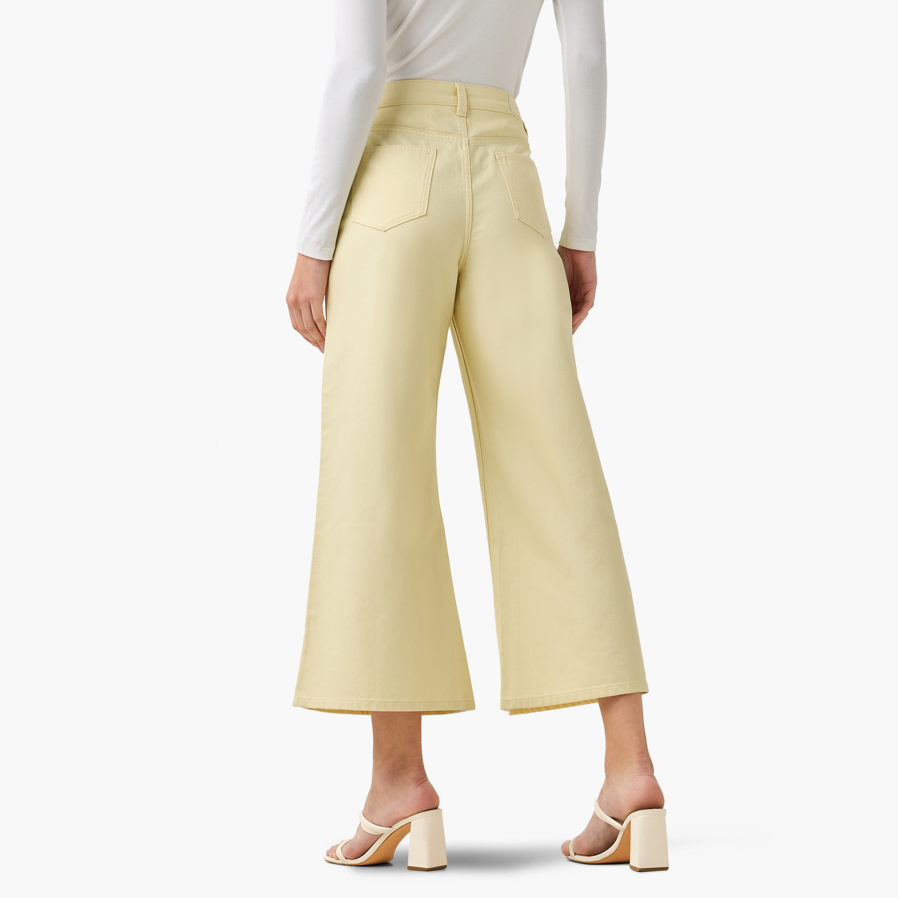 بنطلون جينز قطن واسع الساقين وقصير بخصر عالٍ-women-clothing-bottoms-jeans-image-1