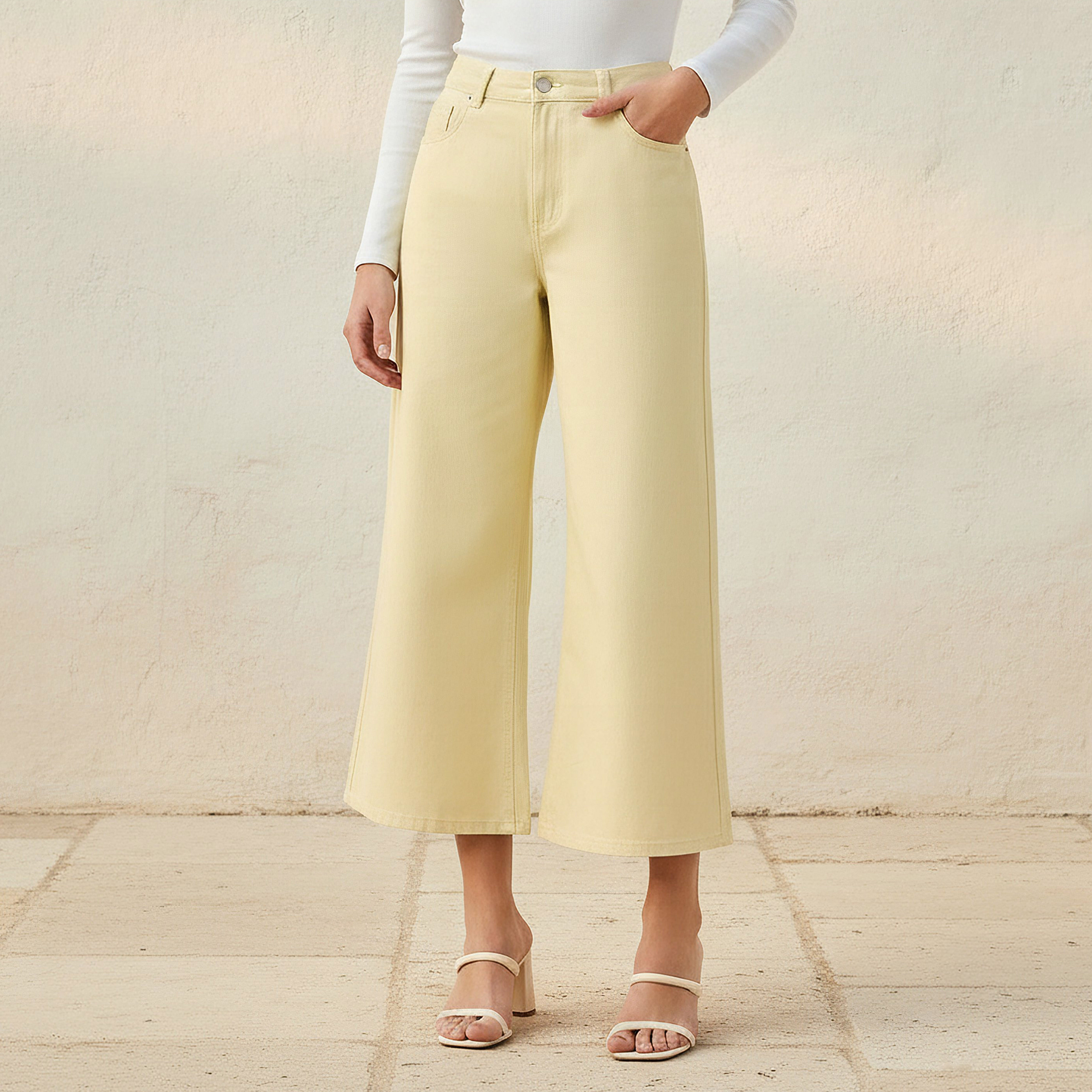 بنطلون جينز قطن واسع الساقين وقصير بخصر عالٍ-women-clothing-bottoms-jeans-image-5
