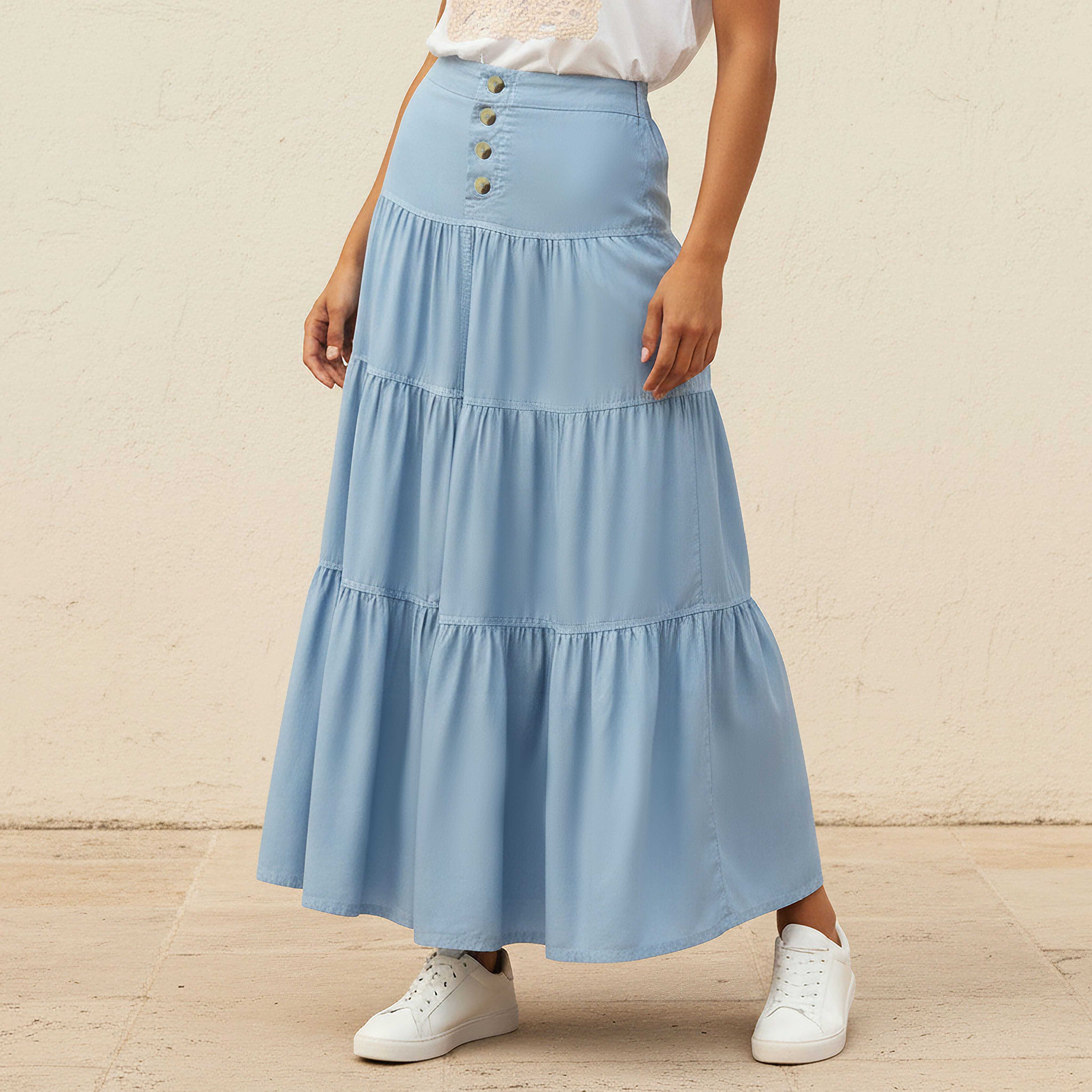 تنورة قطن ماكسي بطبقات وبتفاصيل أزرار-women-clothing-bottoms-skirts-image-1