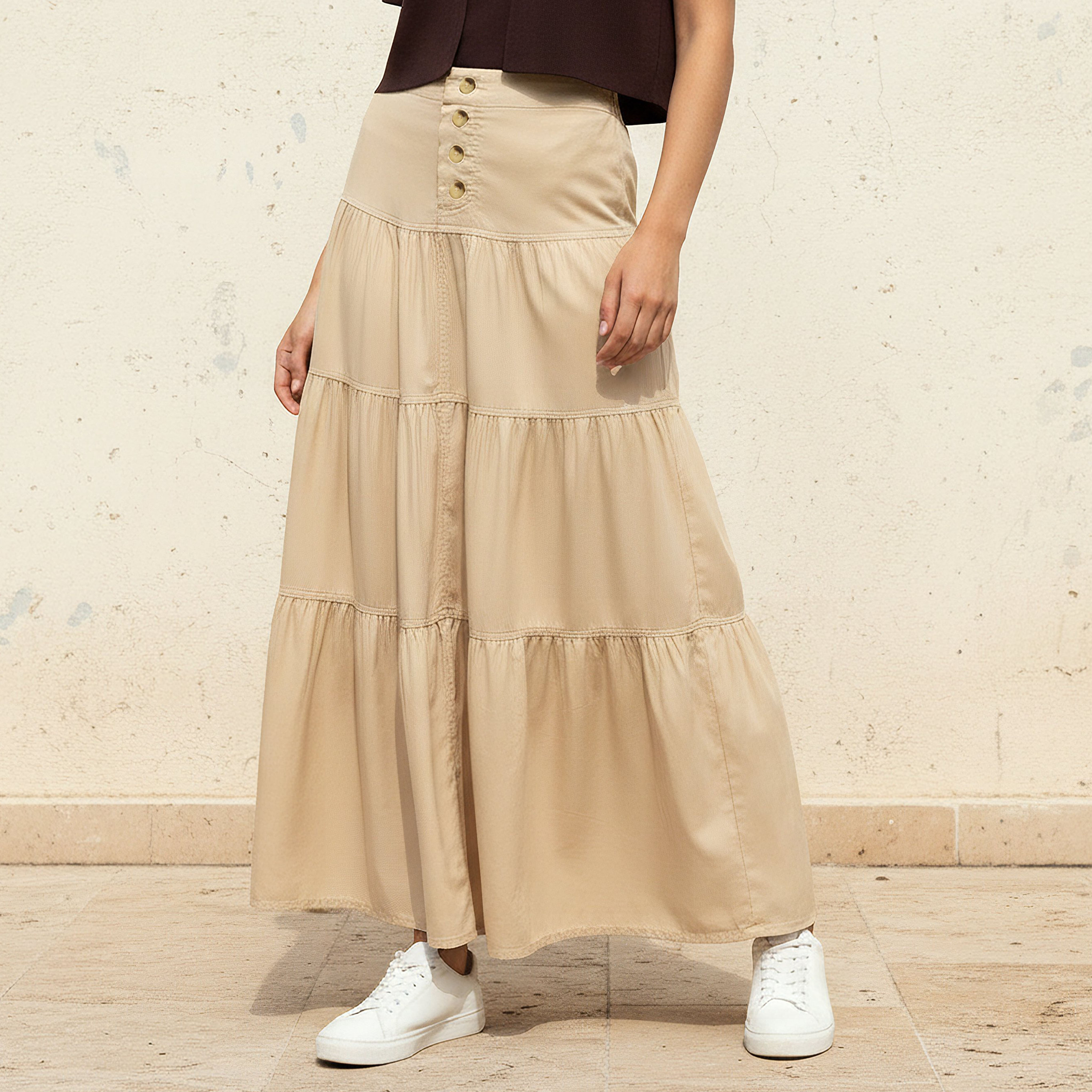 تنورة قطن ماكسي بطبقات وبتفاصيل أزرار-women-clothing-bottoms-skirts-image-1