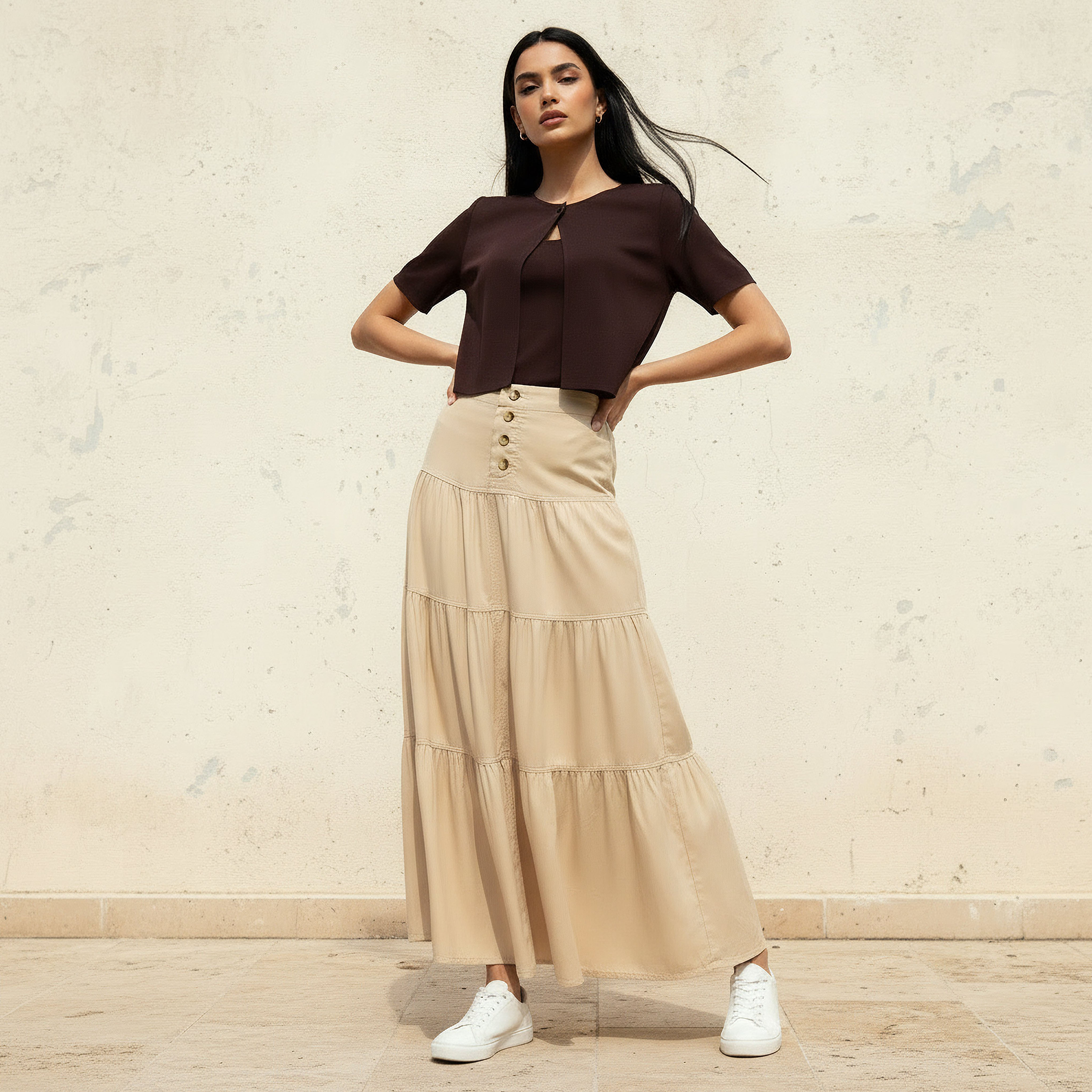 تنورة قطن ماكسي بطبقات وبتفاصيل أزرار-women-clothing-bottoms-skirts-image-3