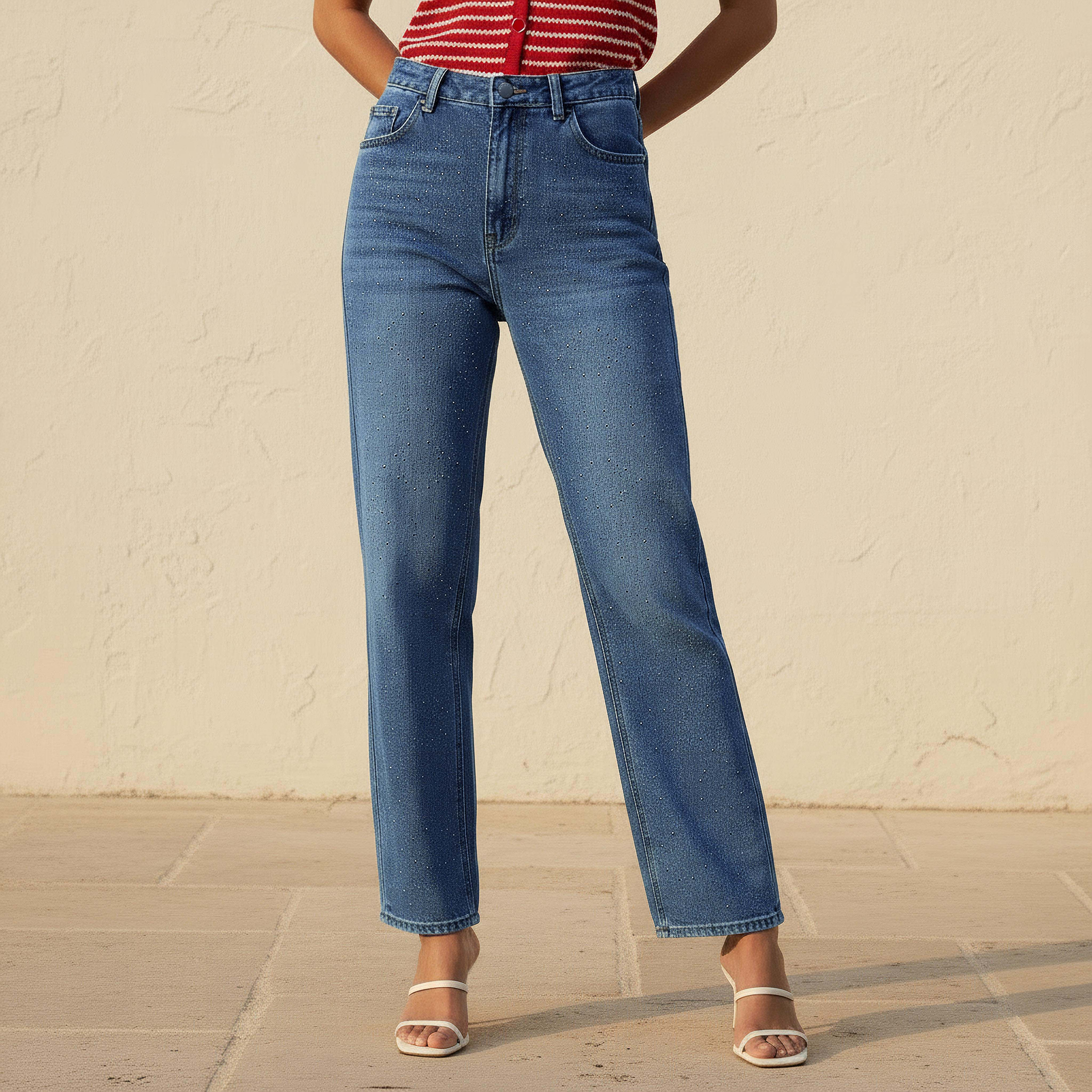Straight Fit Mid Rise Jeans with Embellishments-women-clothing-bottoms-jeans-image-1