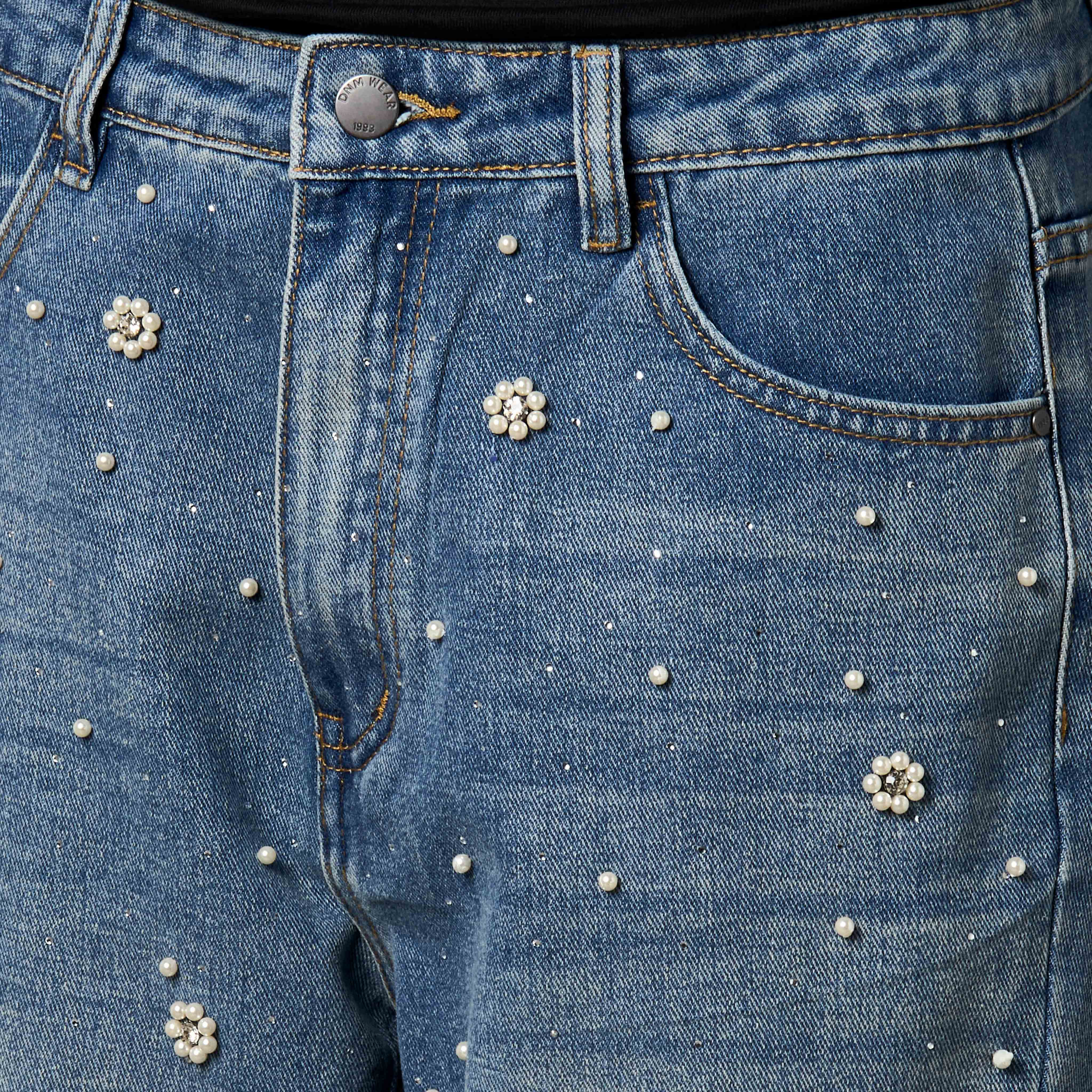 Straight Fit Mid Rise Jeans with Pearl Embellishments-women-clothing-bottoms-jeans-image-2