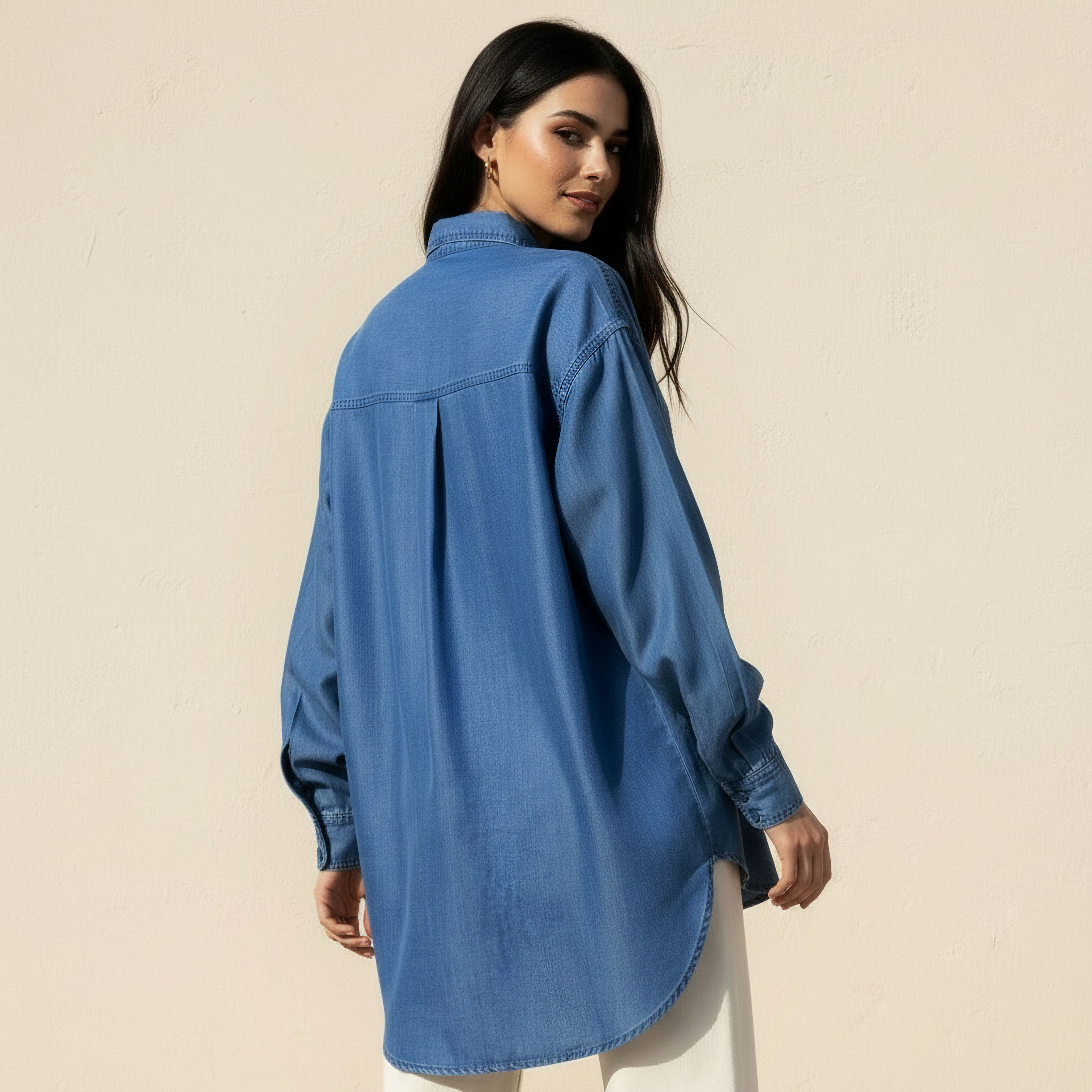 Tencel Longline Shirt with Chest Pocket-women-clothing-shirtsandblouses-shirts-image-4