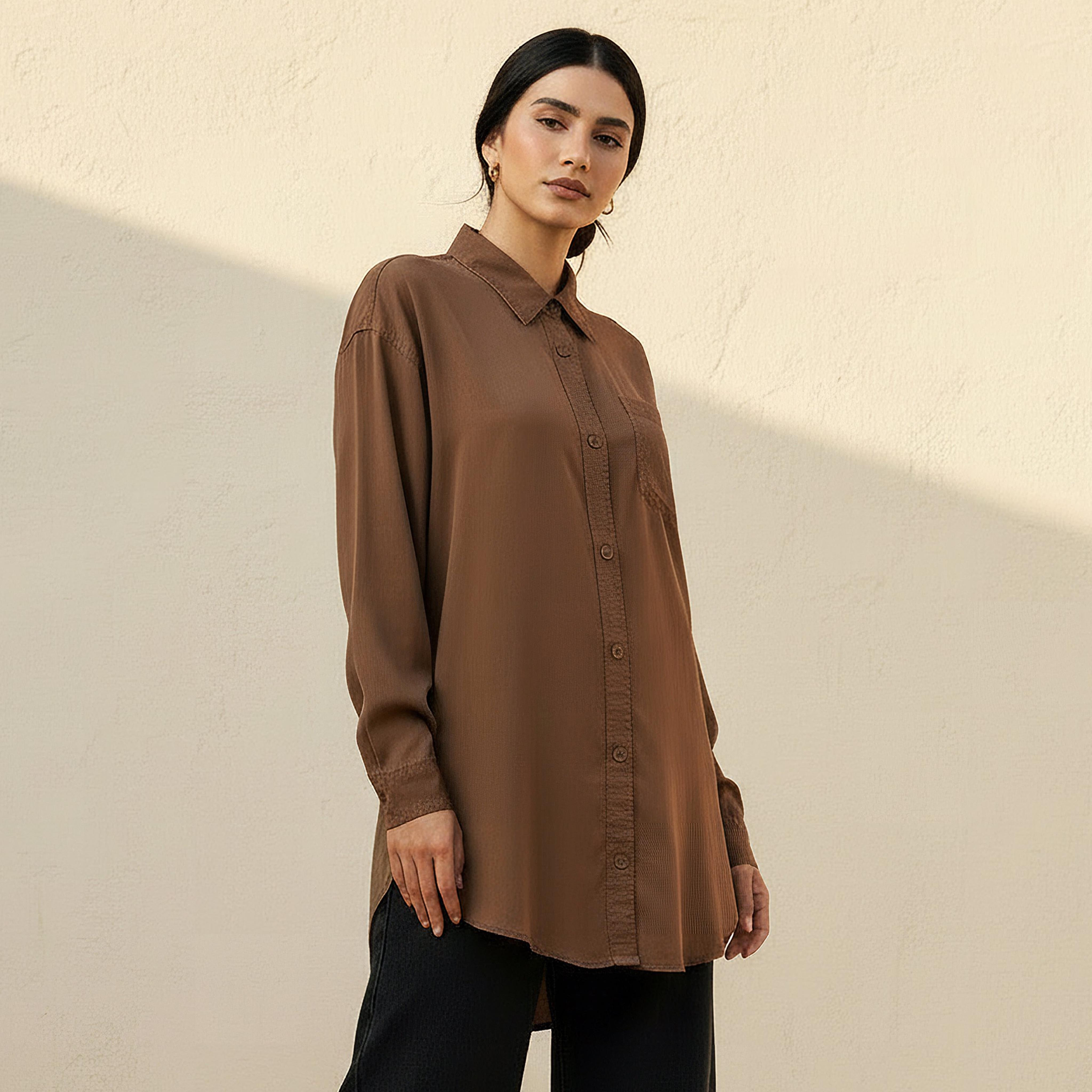 Tencel Longline Shirt with Chest Pocket-women-clothing-shirtsandblouses-shirts-image-1