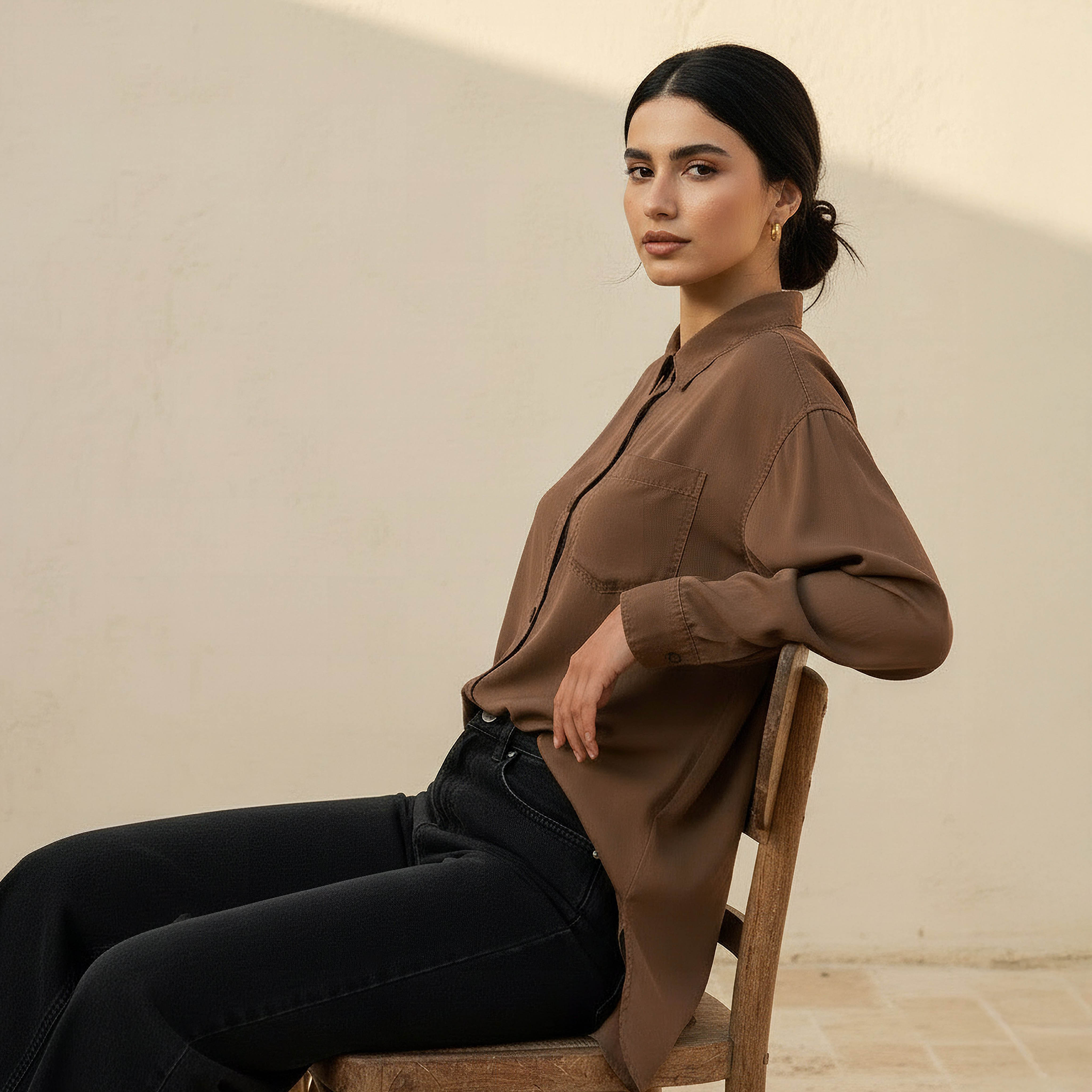 Tencel Longline Shirt with Chest Pocket-women-clothing-shirtsandblouses-shirts-image-5