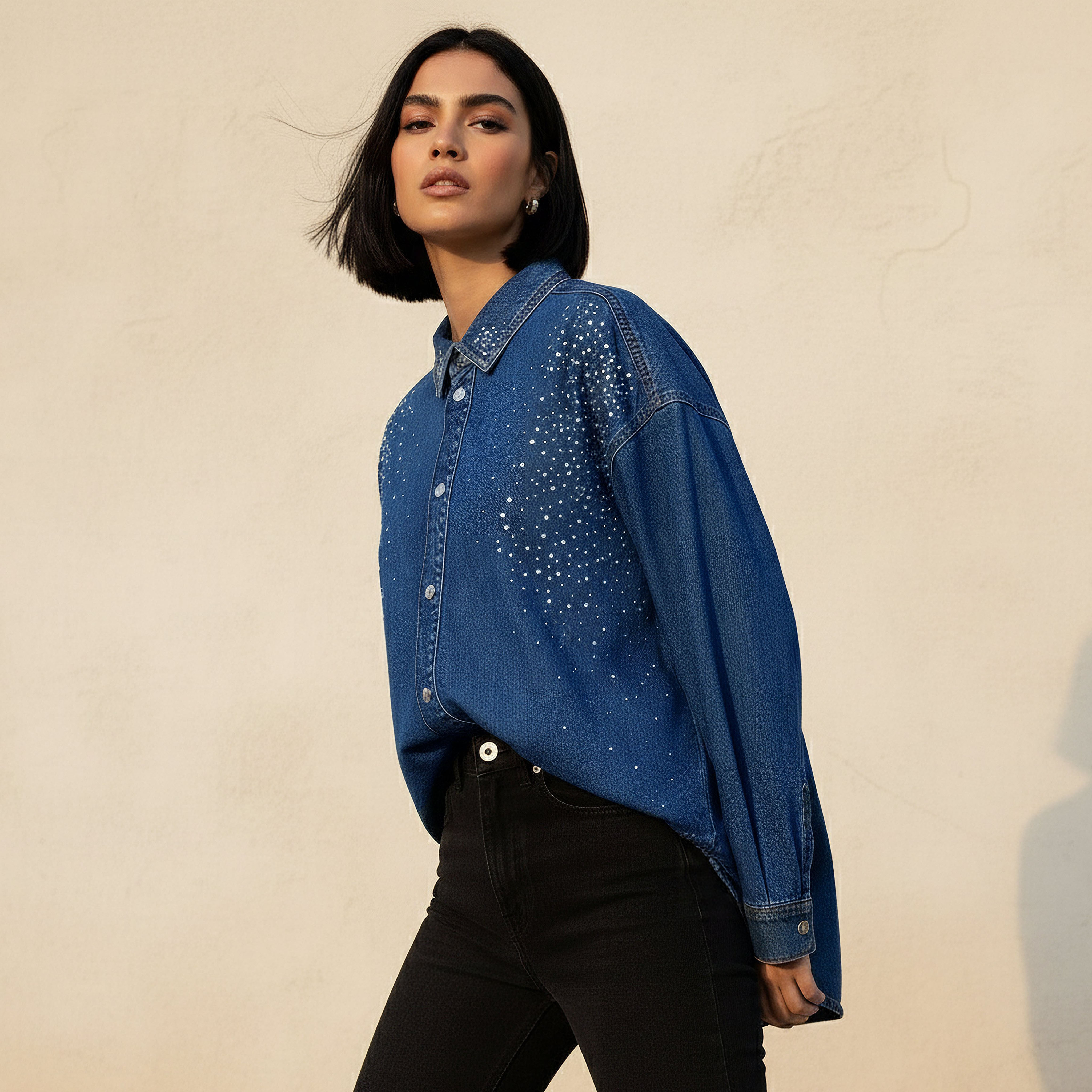 Embellished Denim Shirt-women-clothing-shirtsandblouses-shirts-image-1