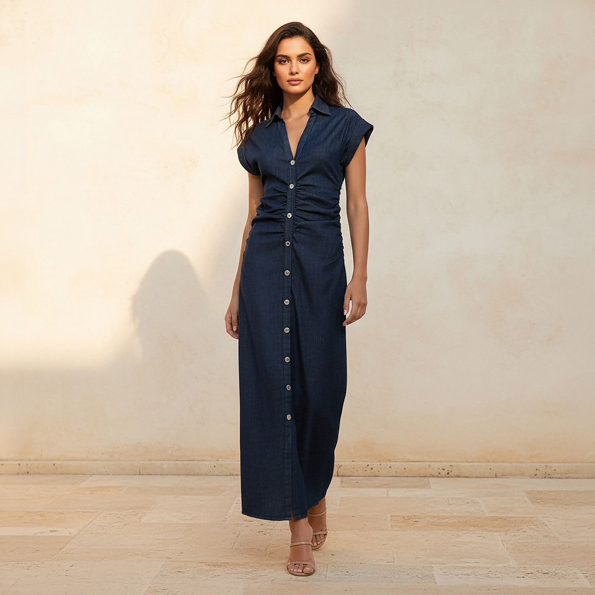 Maxi Denim Dress with Extended Sleeves-women-clothing-dresses-image-1