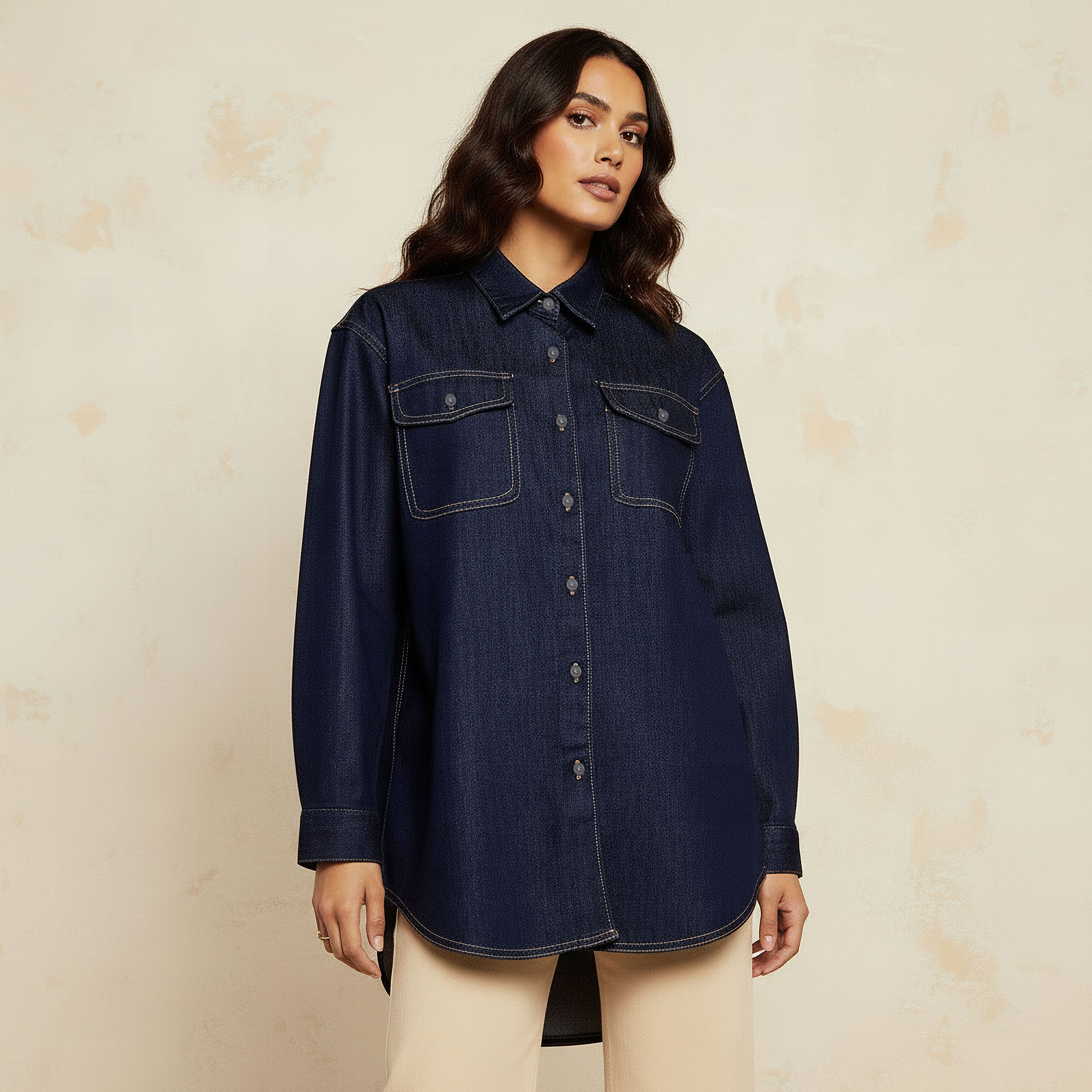 قميص دينم قطن بطول غير متساوي وأكمام طويلة-women-clothing-shirtsandblouses-shirts-image-4