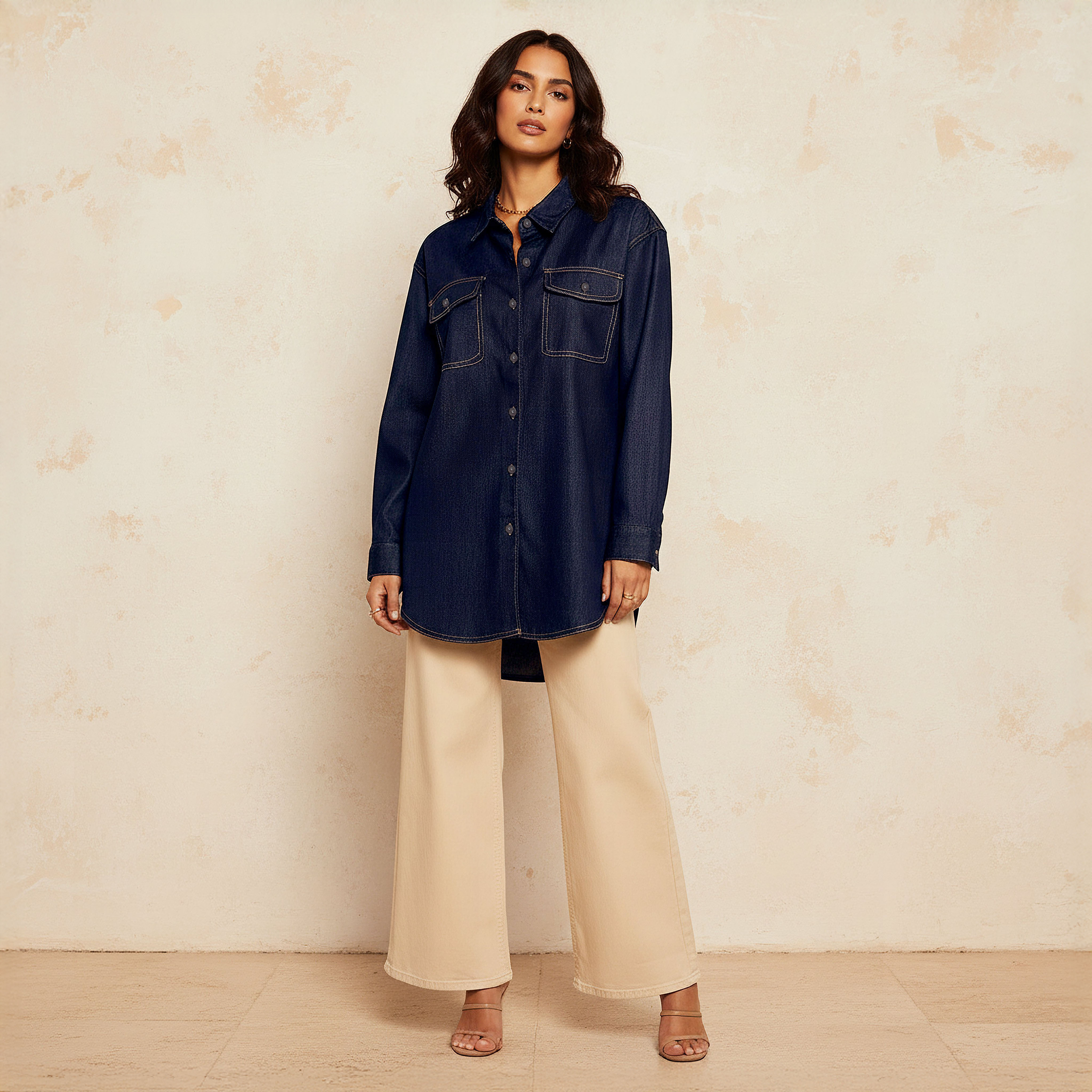 قميص دينم قطن بطول غير متساوي وأكمام طويلة-women-clothing-shirtsandblouses-shirts-image-2