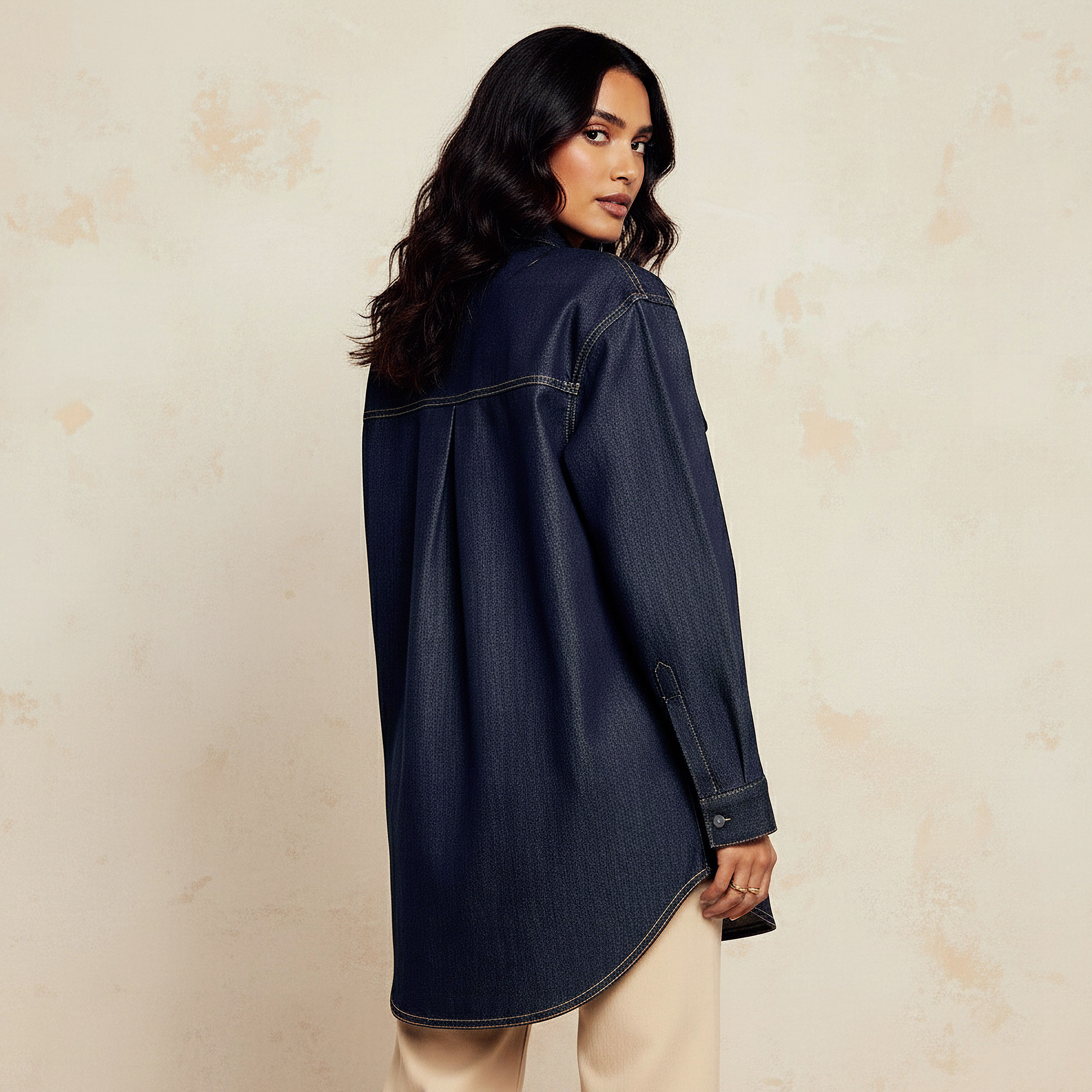 قميص دينم قطن بطول غير متساوي وأكمام طويلة-women-clothing-shirtsandblouses-shirts-image-1