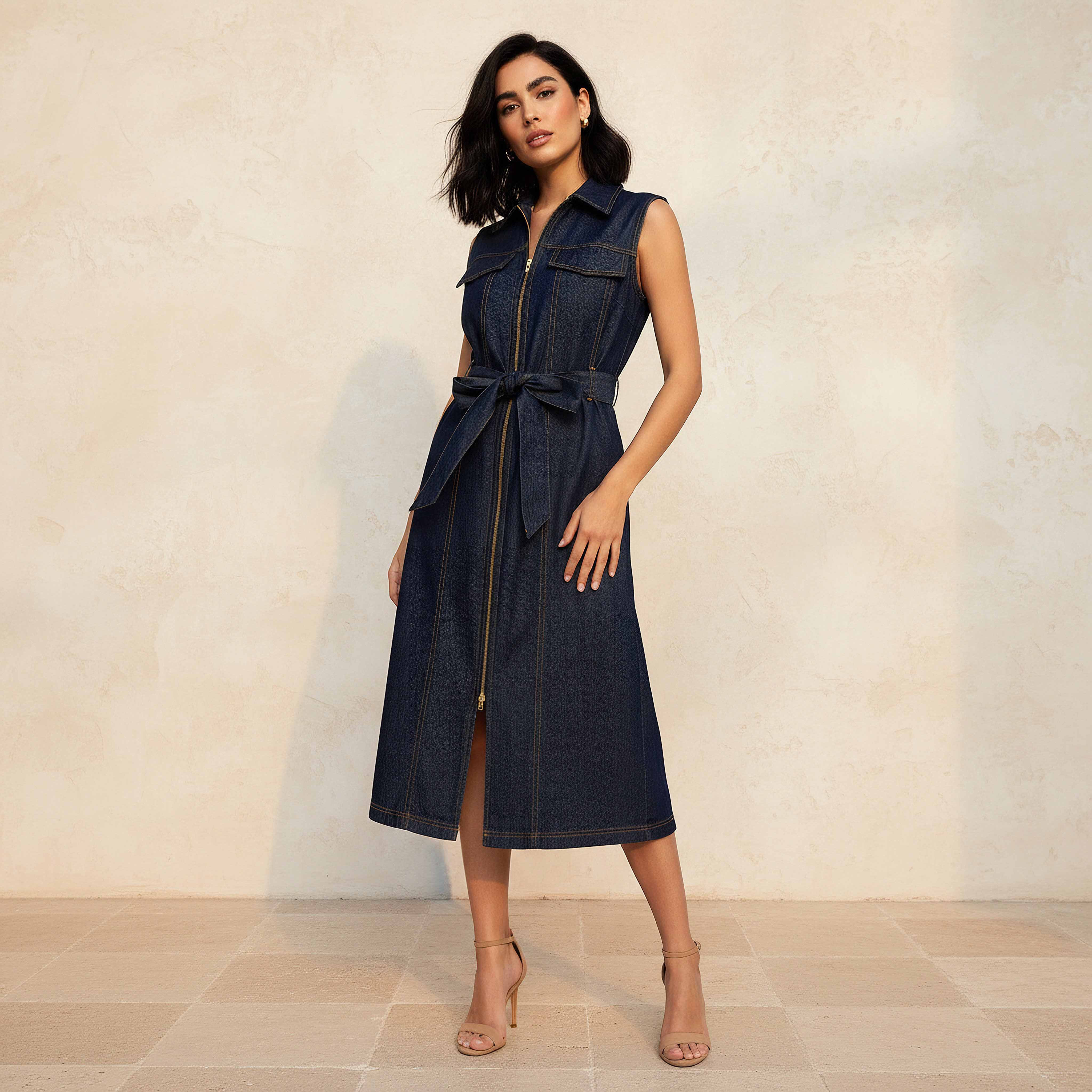 Sleeveless Midi Denim Dress with Zip Closure-women-clothing-dresses-image-3