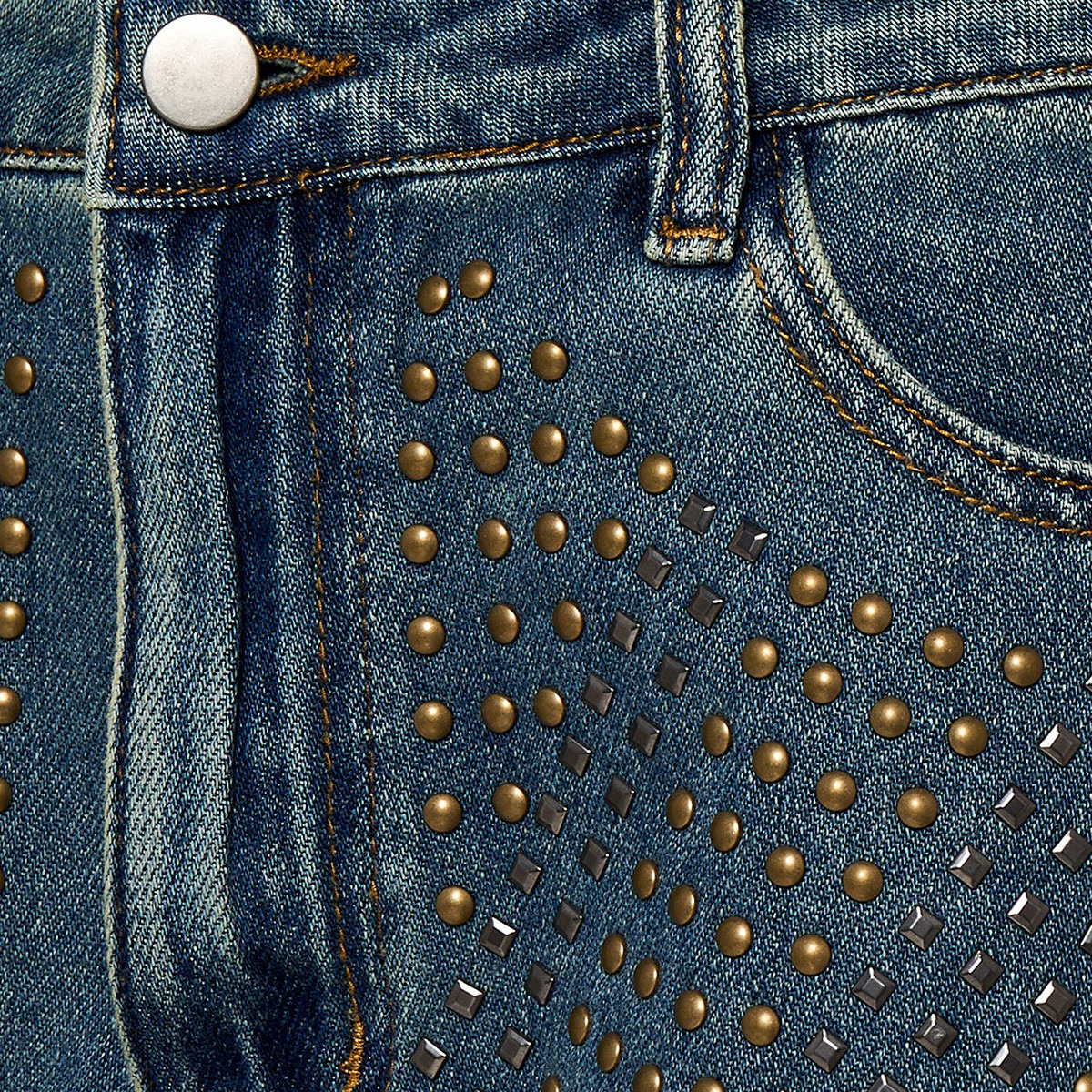 Mid-Rise Studded Denim Shorts Rolled-Up Hem-women-clothing-shorts-image-2
