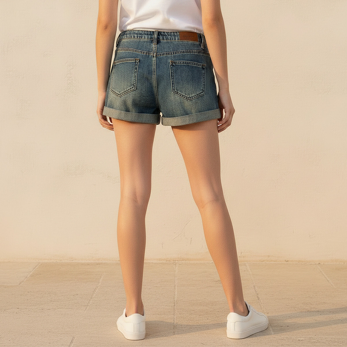 Mid-Rise Studded Denim Shorts Rolled-Up Hem-women-clothing-shorts-image-4