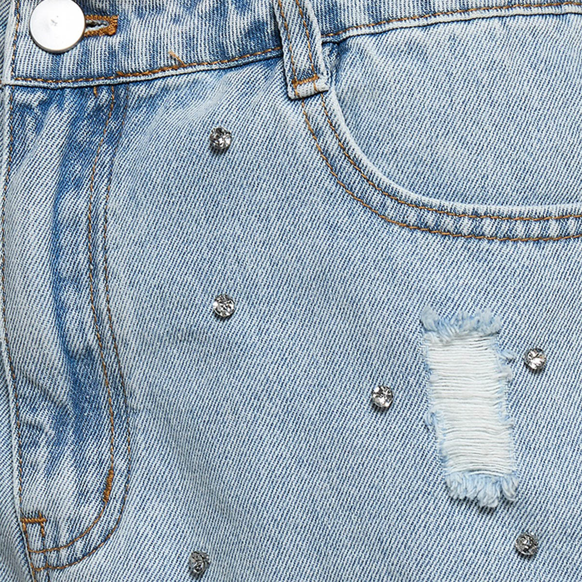 شورت جينز مرصع بخصر متوسط-women-clothing-shorts-image-2